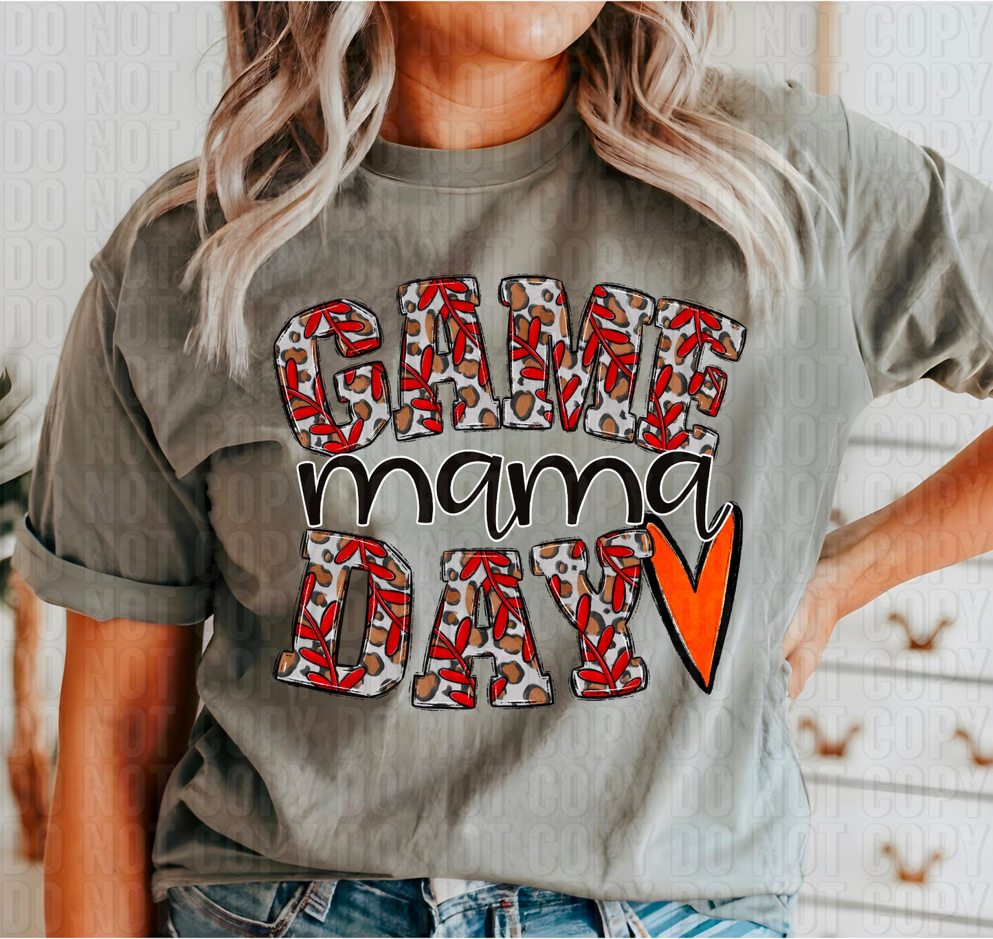 Game Day Mama Orange Heart DTF Transfer