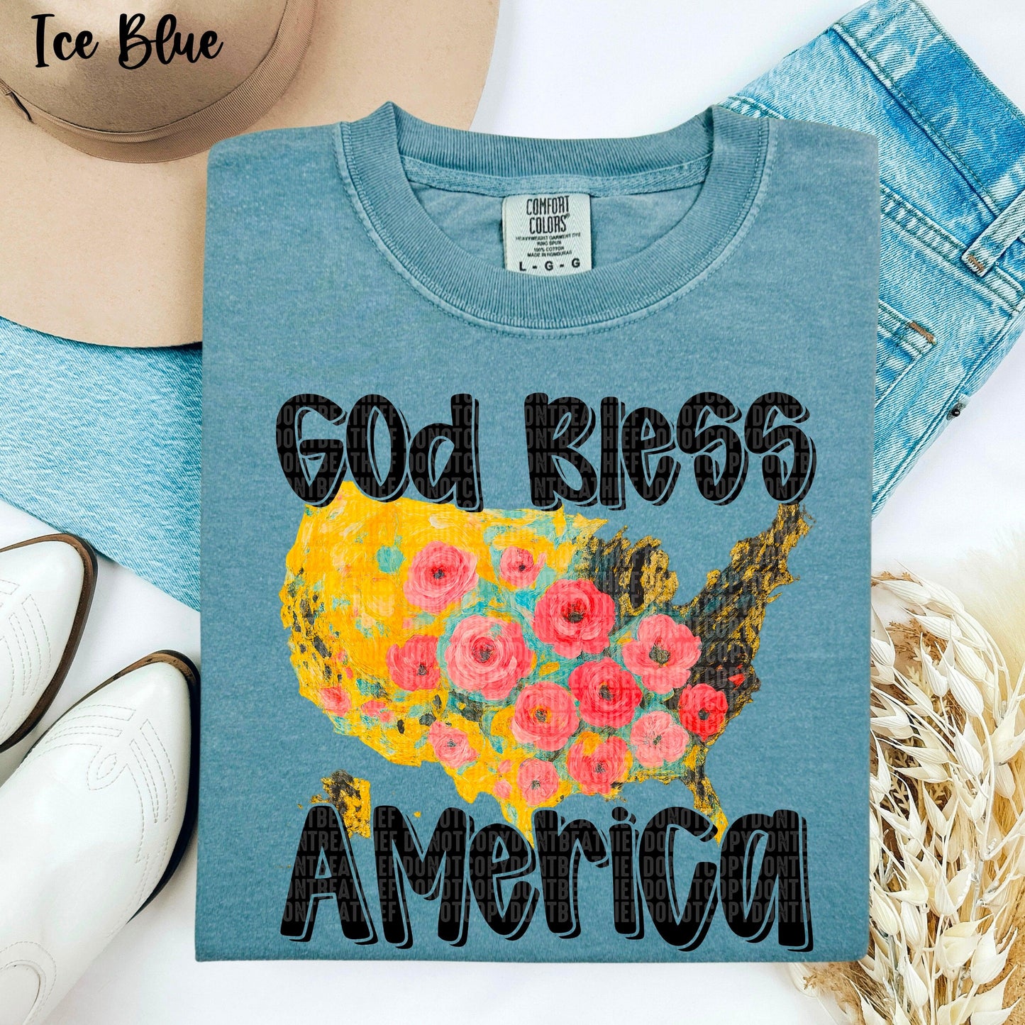 God Bless America Floral DTF Transfer