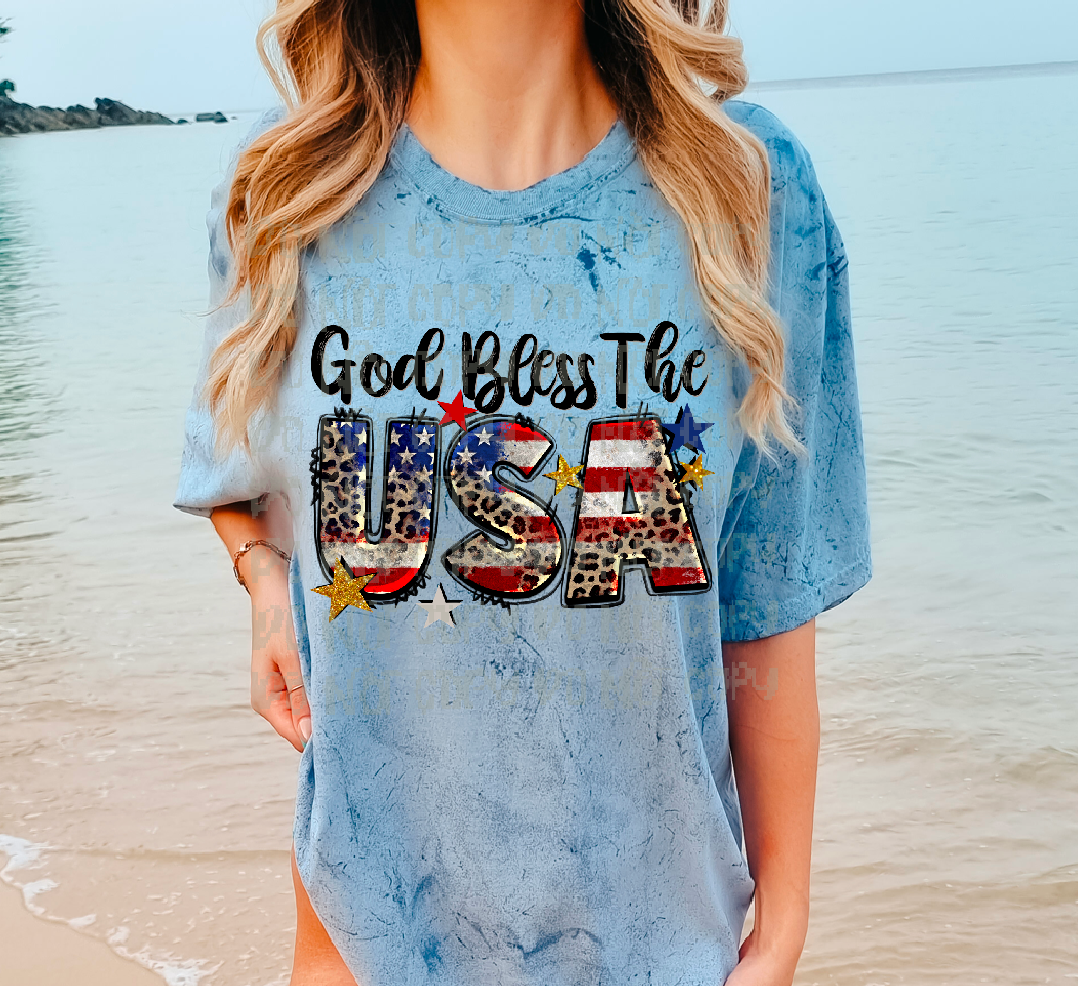 God Bless The USA Cheetah Doodle DTF Transfer