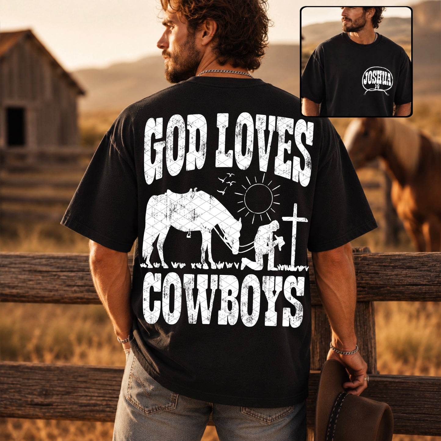God Loves Cowboys White Font Front/Back DTF Transfer