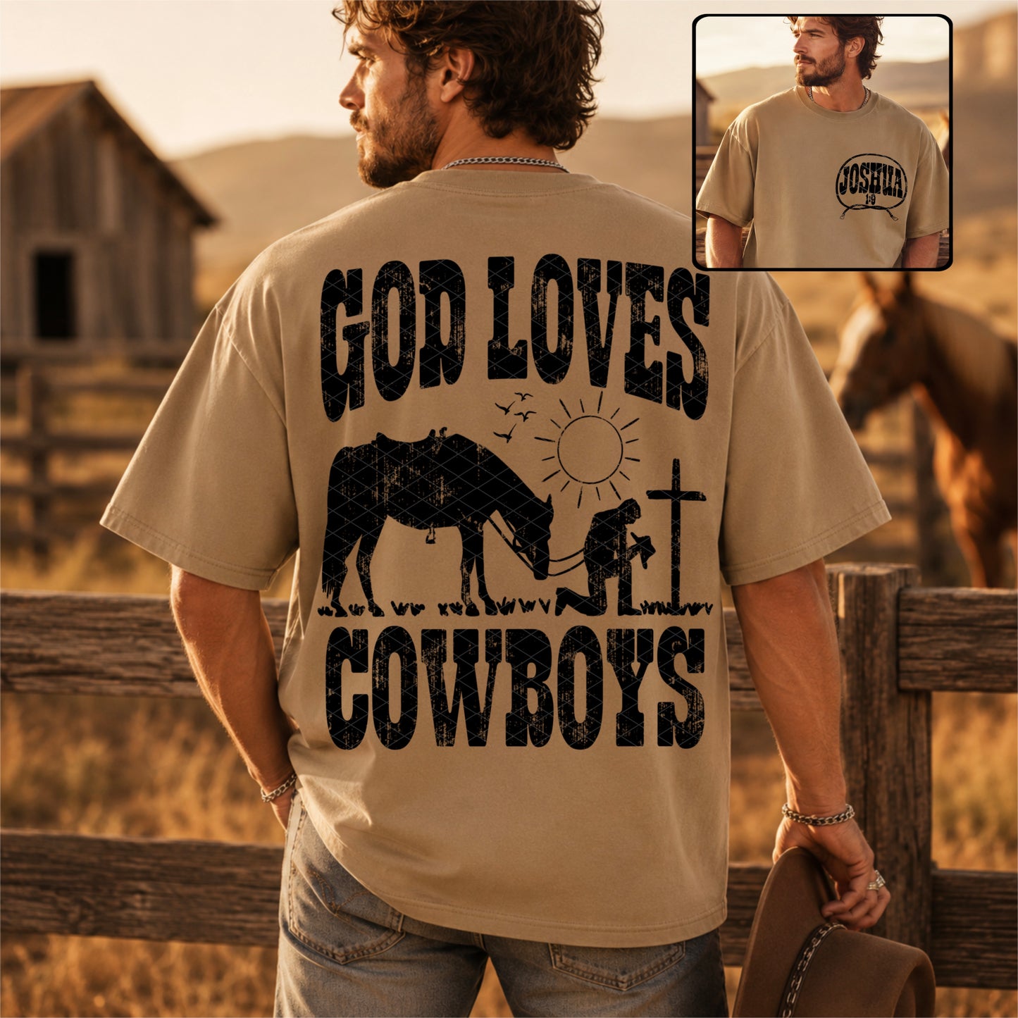 God Loves Cowboys Black Font Front/Back DTF Transfer