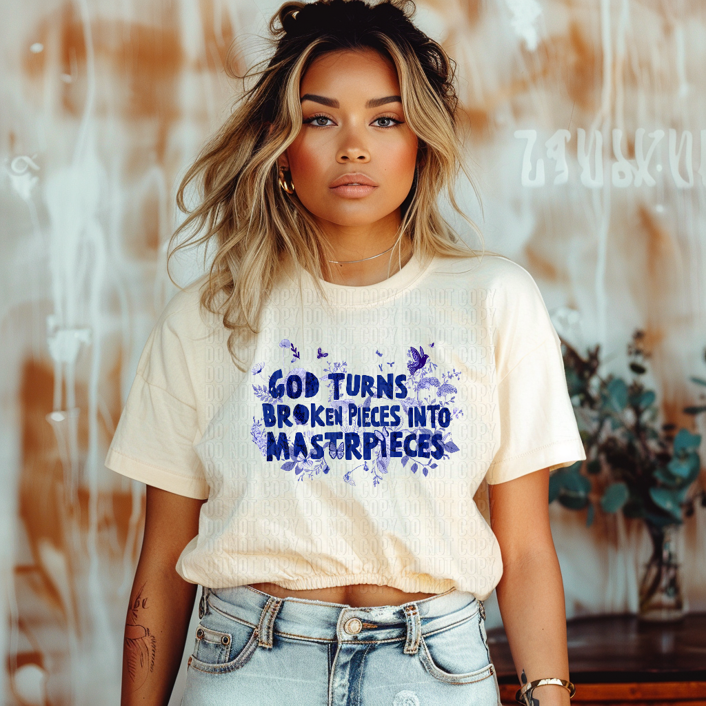 God Turns Broken Pieces Into Masterpieces DTF Transfer