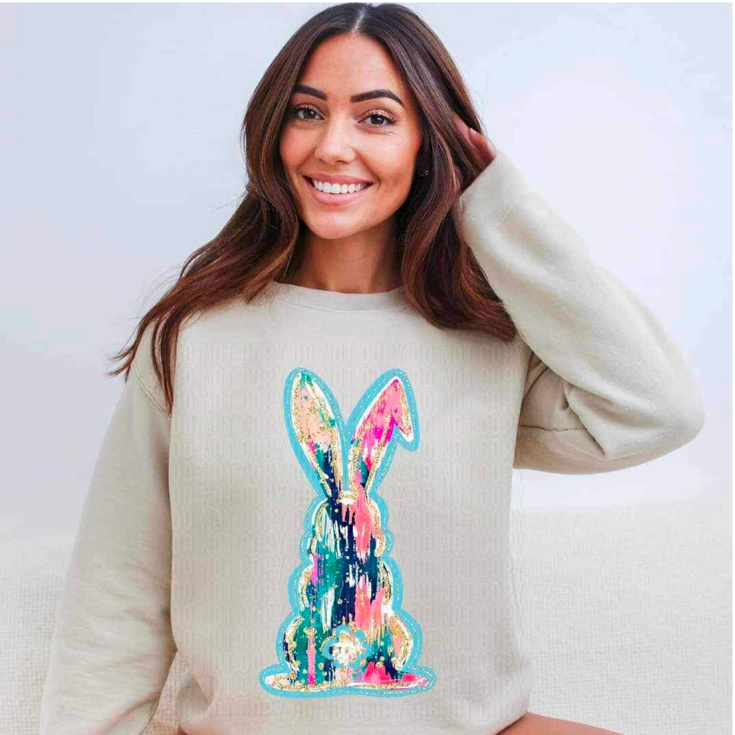 Gold Glitz Bunny DTF Transfer