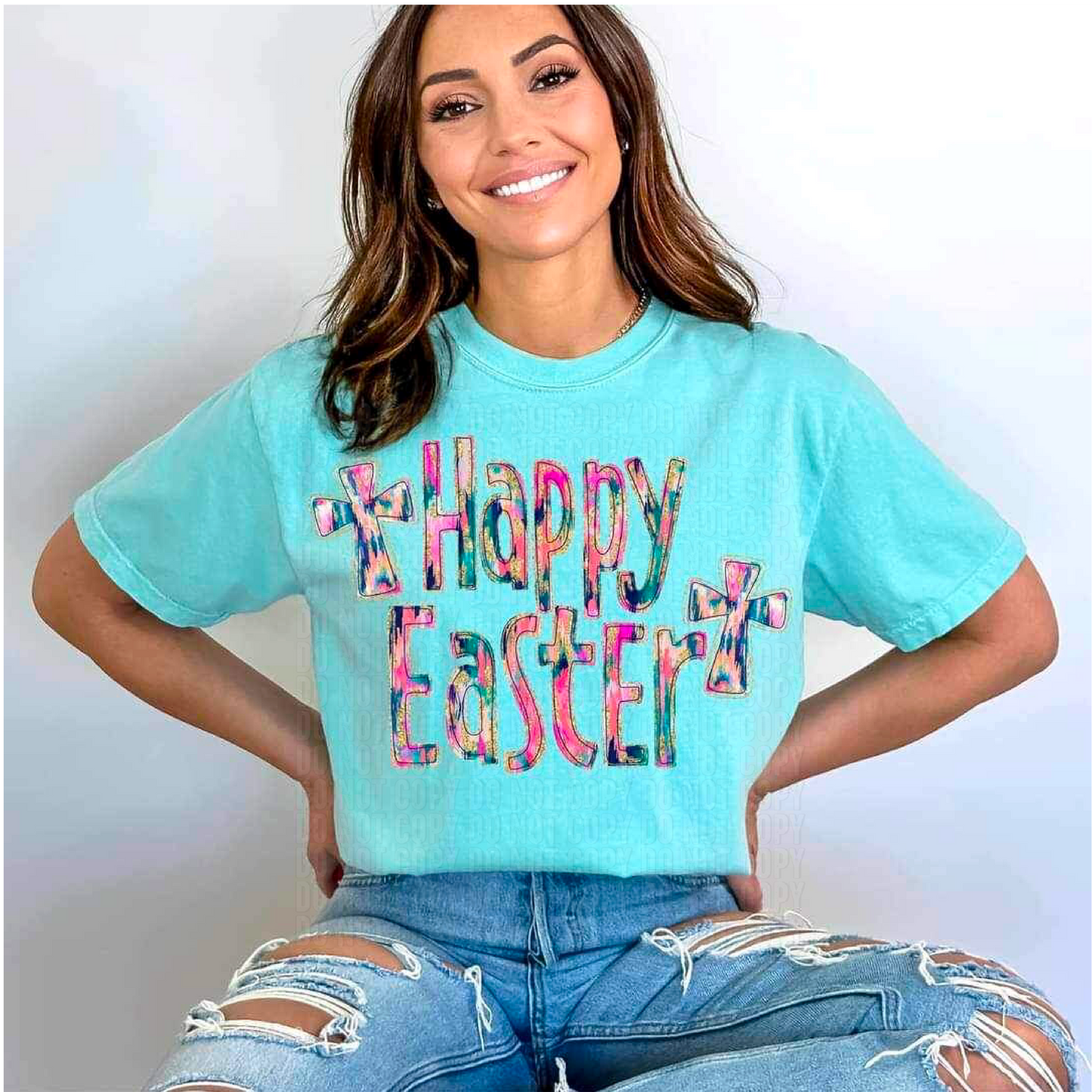Gold Glitz Happy Easter Crosses DTF Transfer