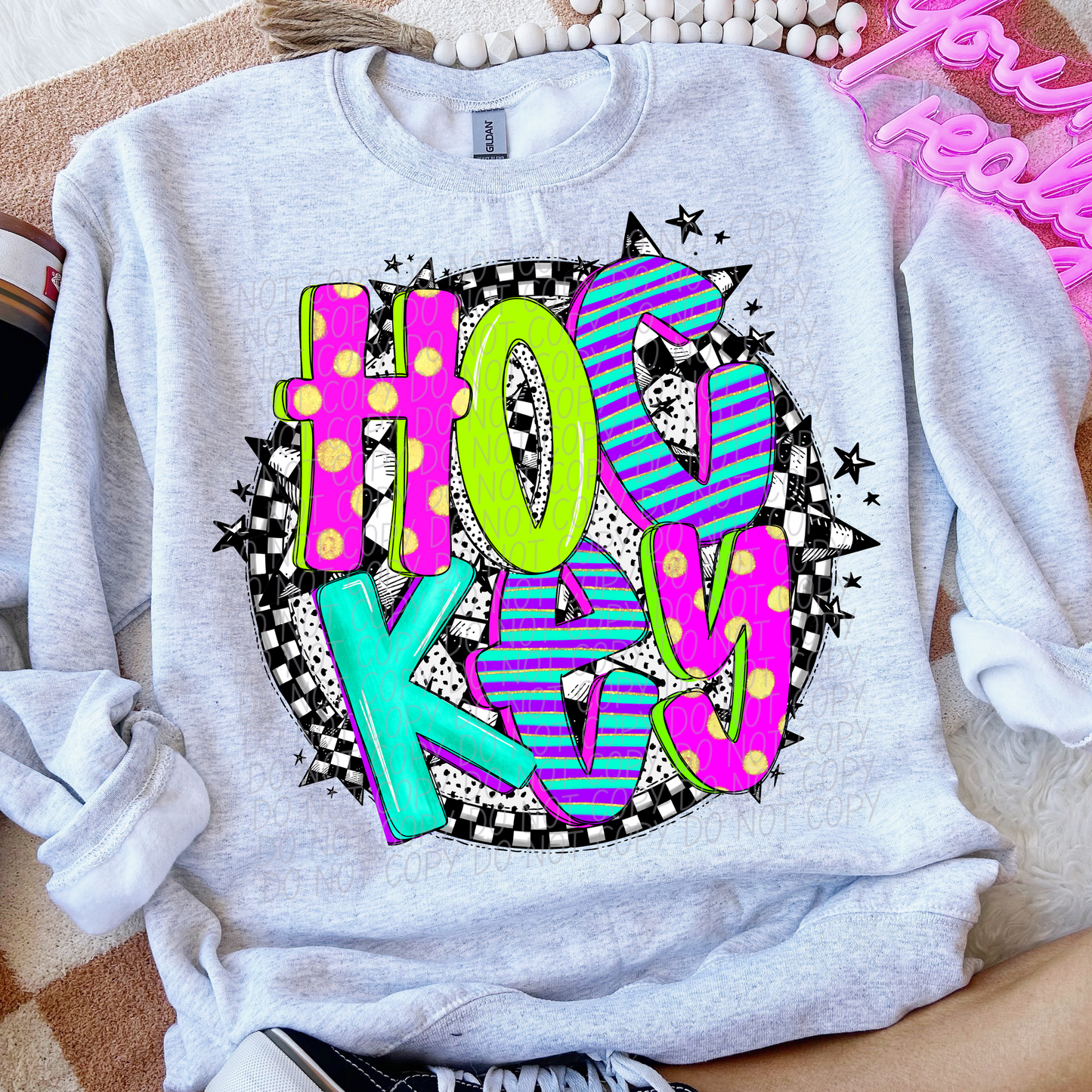 Hockey Neon Checker DTF Transfer