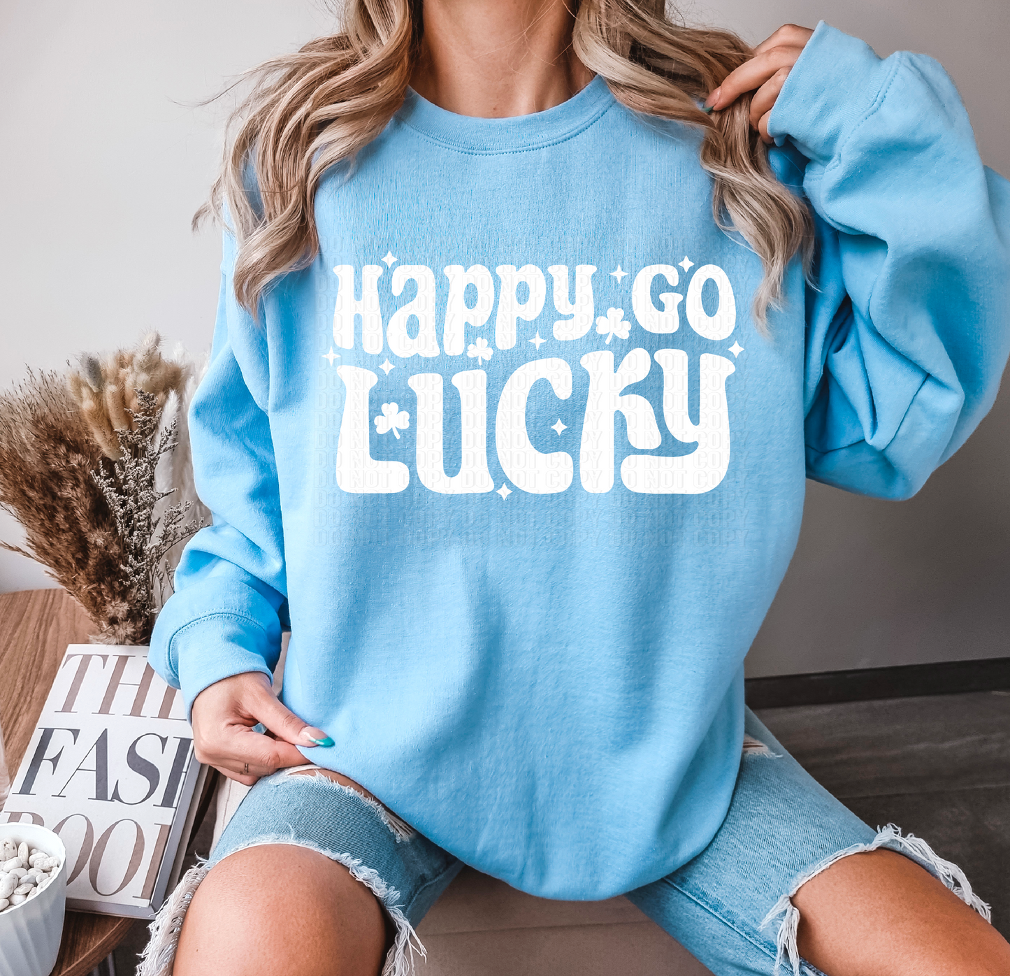 Happy Go Lucky White Letters DTF Transfer