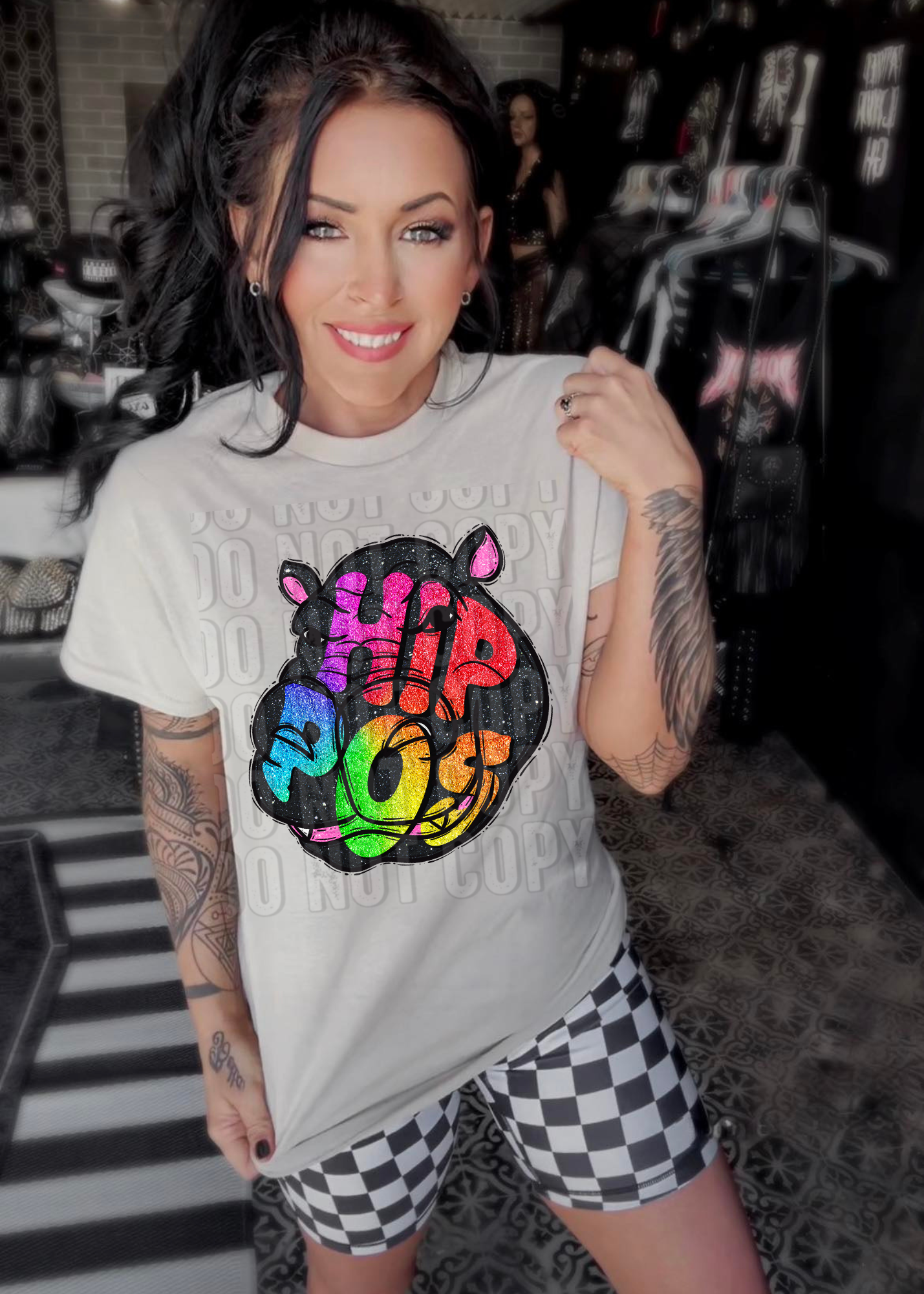 Hippos Glittery Colorful Mascots DTF Transfer