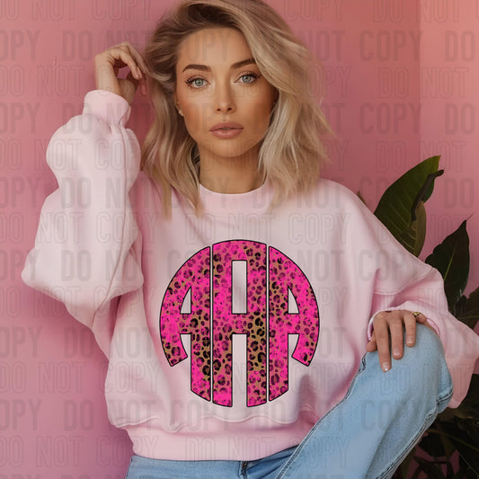 Hot Pink Leopard Grunge Monogram DTF Transfer