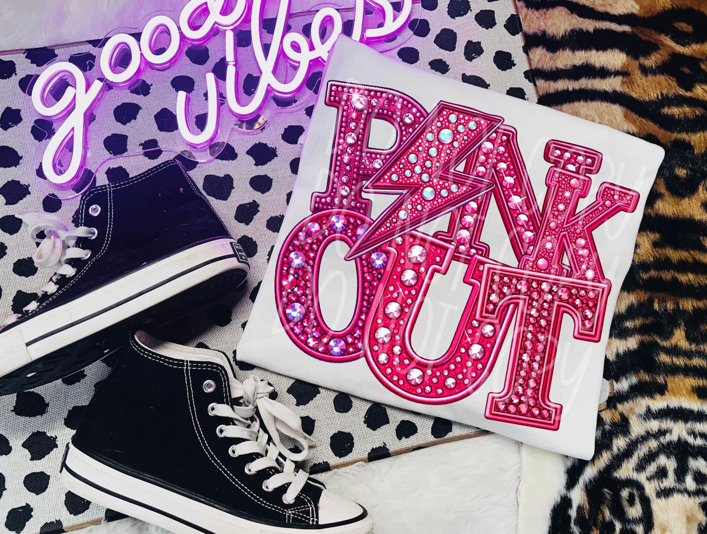 Pink Out Rhinestone Faux DTF Transfer
