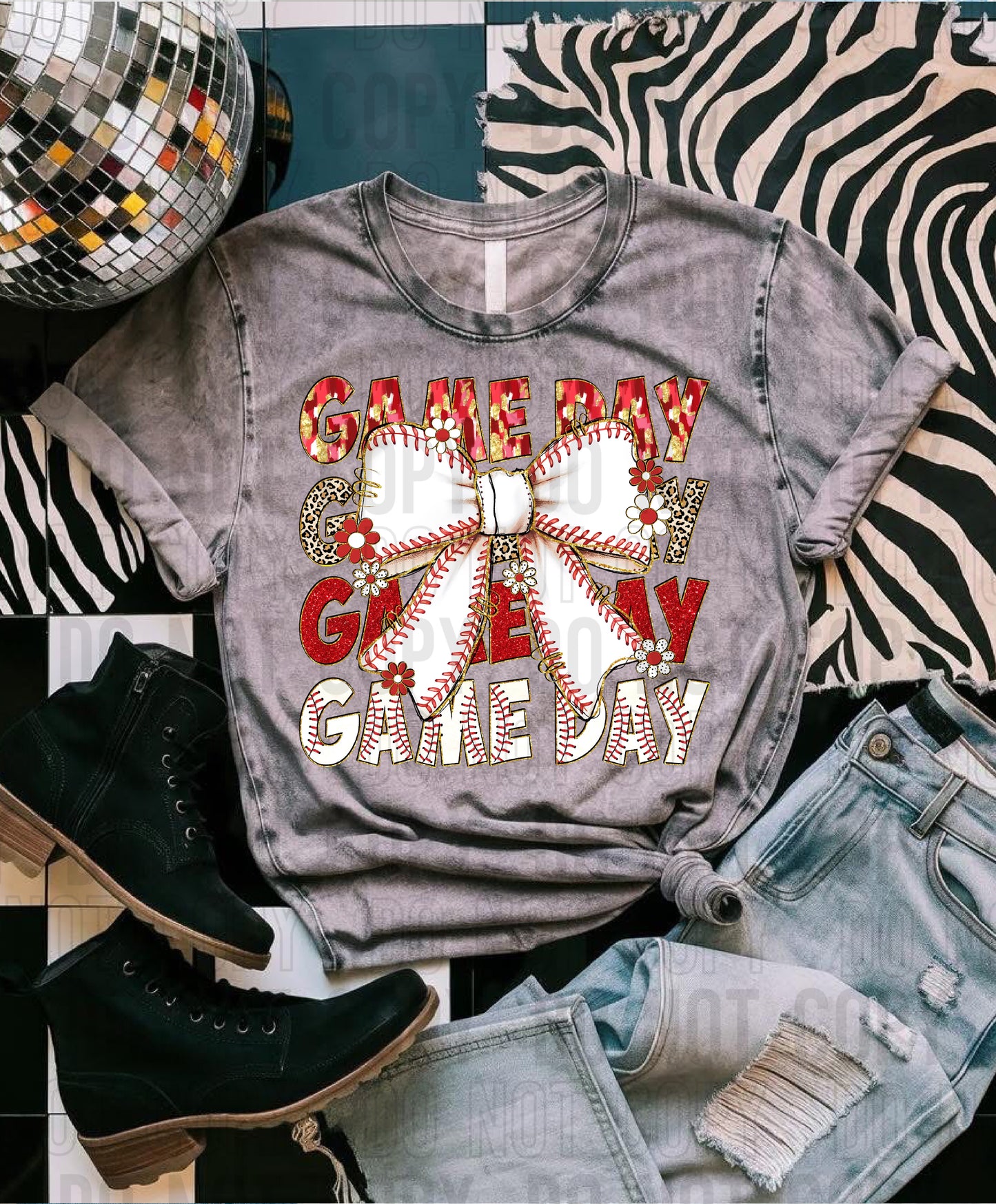 Baseball Bow Game Day Stacked DTF Transfer