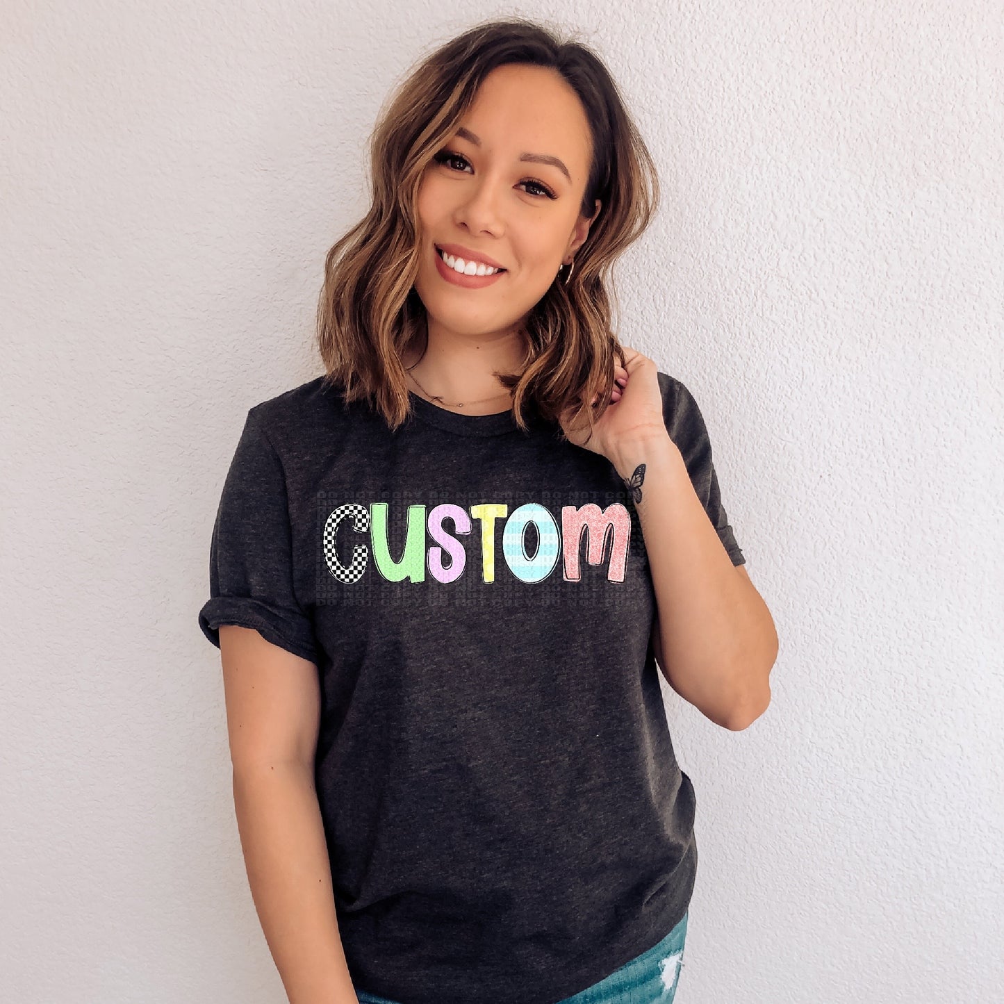 Checkered Pastel Poppy Doodle Custom Mascot DTF Transfer