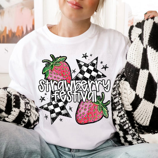 Strawberry Festival Black White DTF Transfer