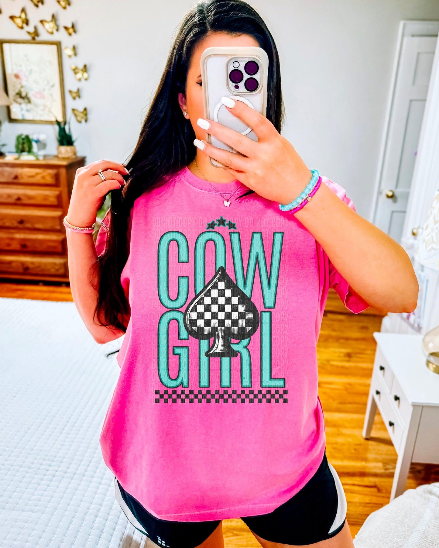 Cowgirl Teal Checkered DTF Transfer