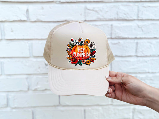 Hey Pumpkin Neutral Hat Patch DTF Transfer