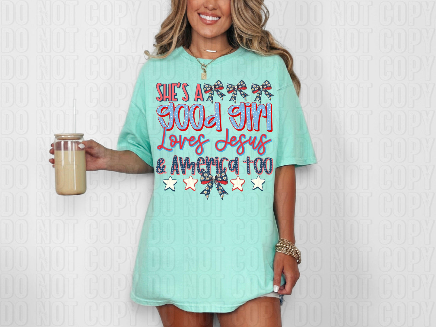 She's A Good Girl Loves Jesus & America Too DTF Transfer