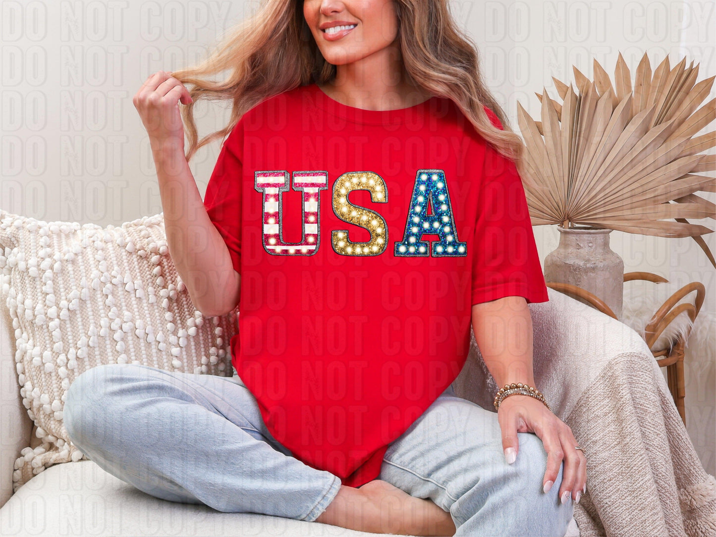 USA Glittery Light Letters DTF Transfer
