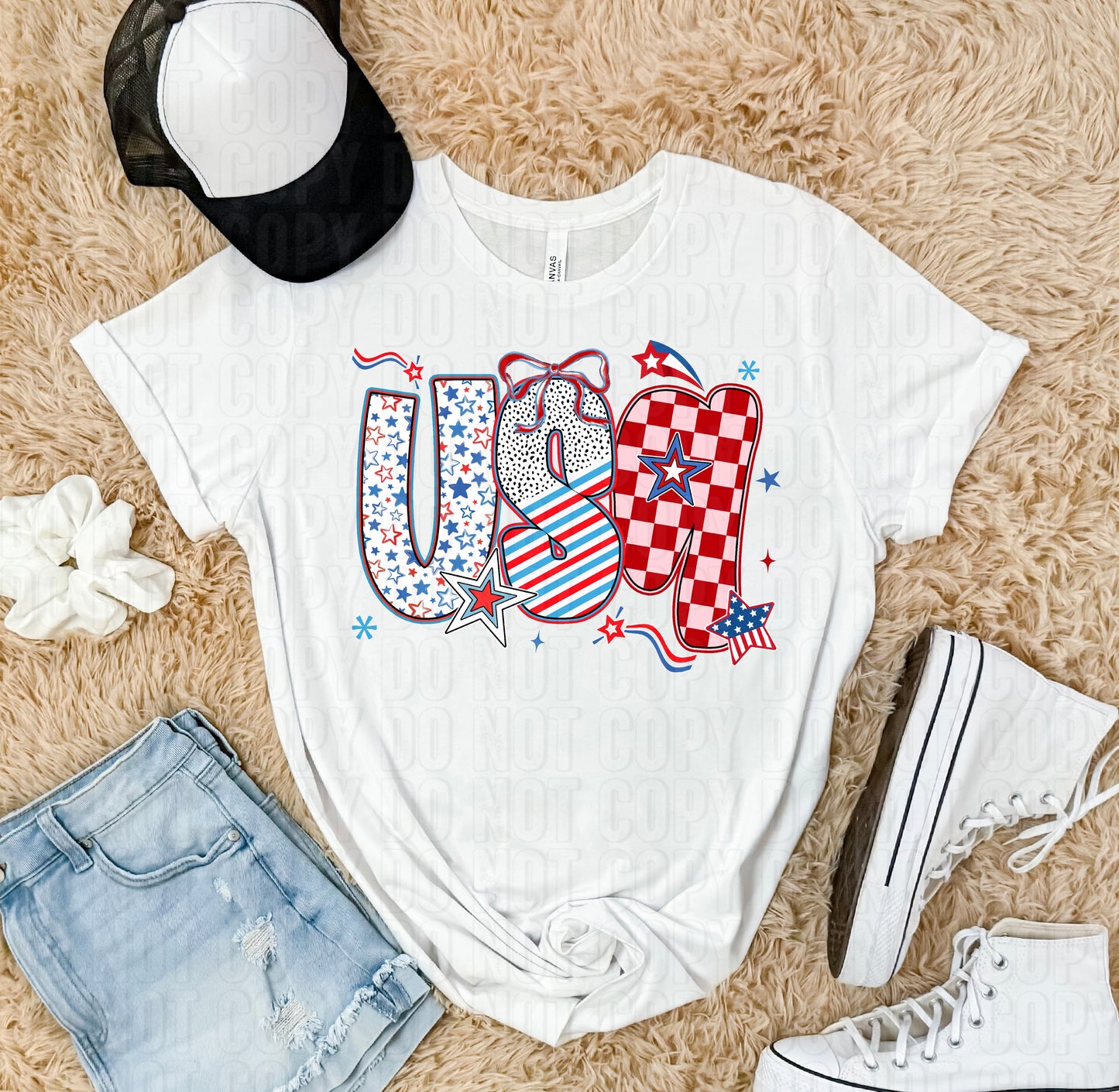 USA Checker Dalmatian Star Doodle DTF Transfer