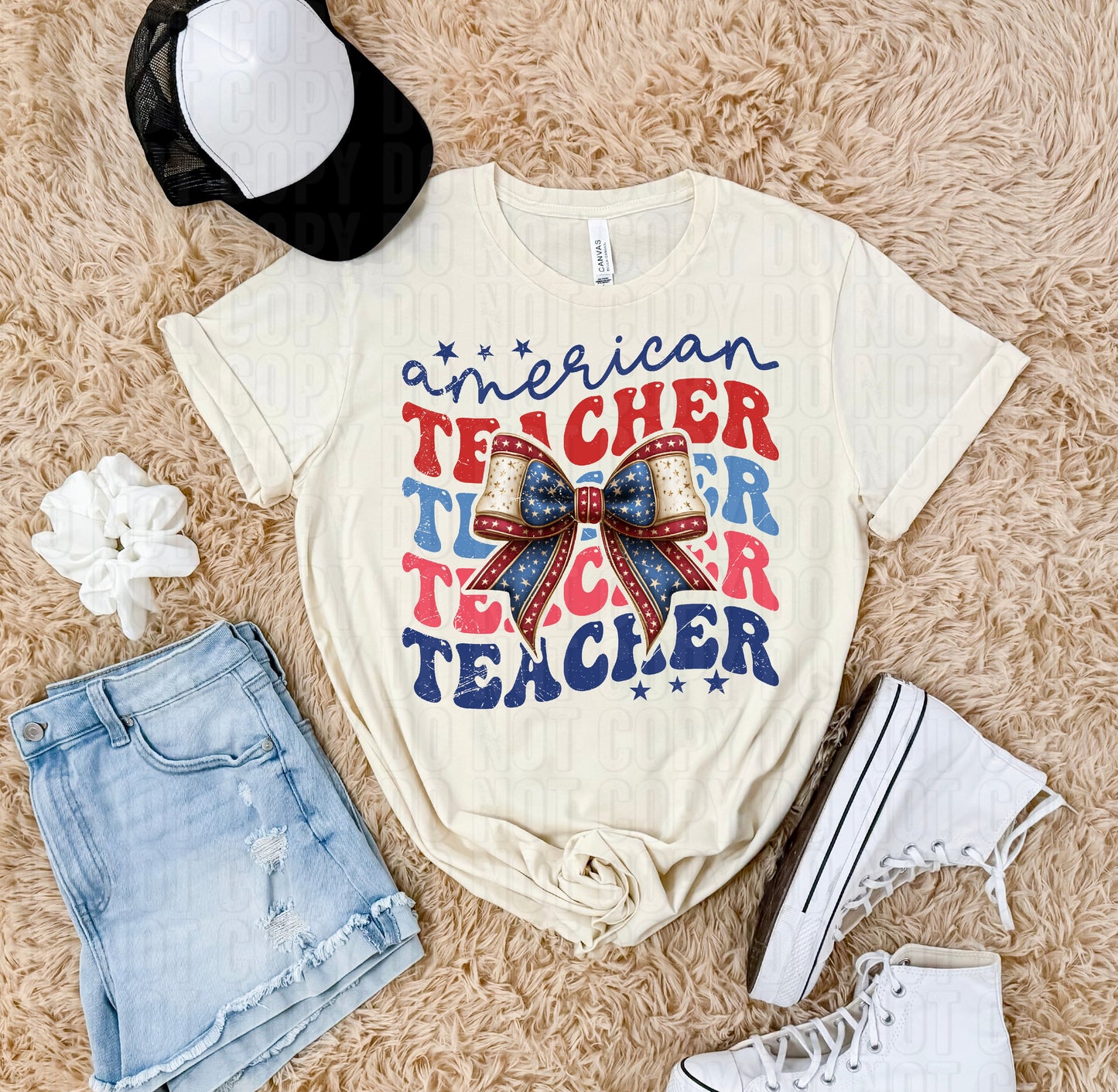 American Teacher Stacked Coquette DTF Transfer