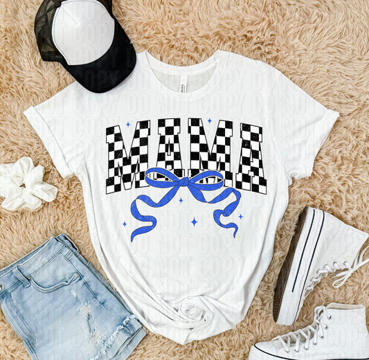 Mama Checkered Blue Bow DTF Transfer
