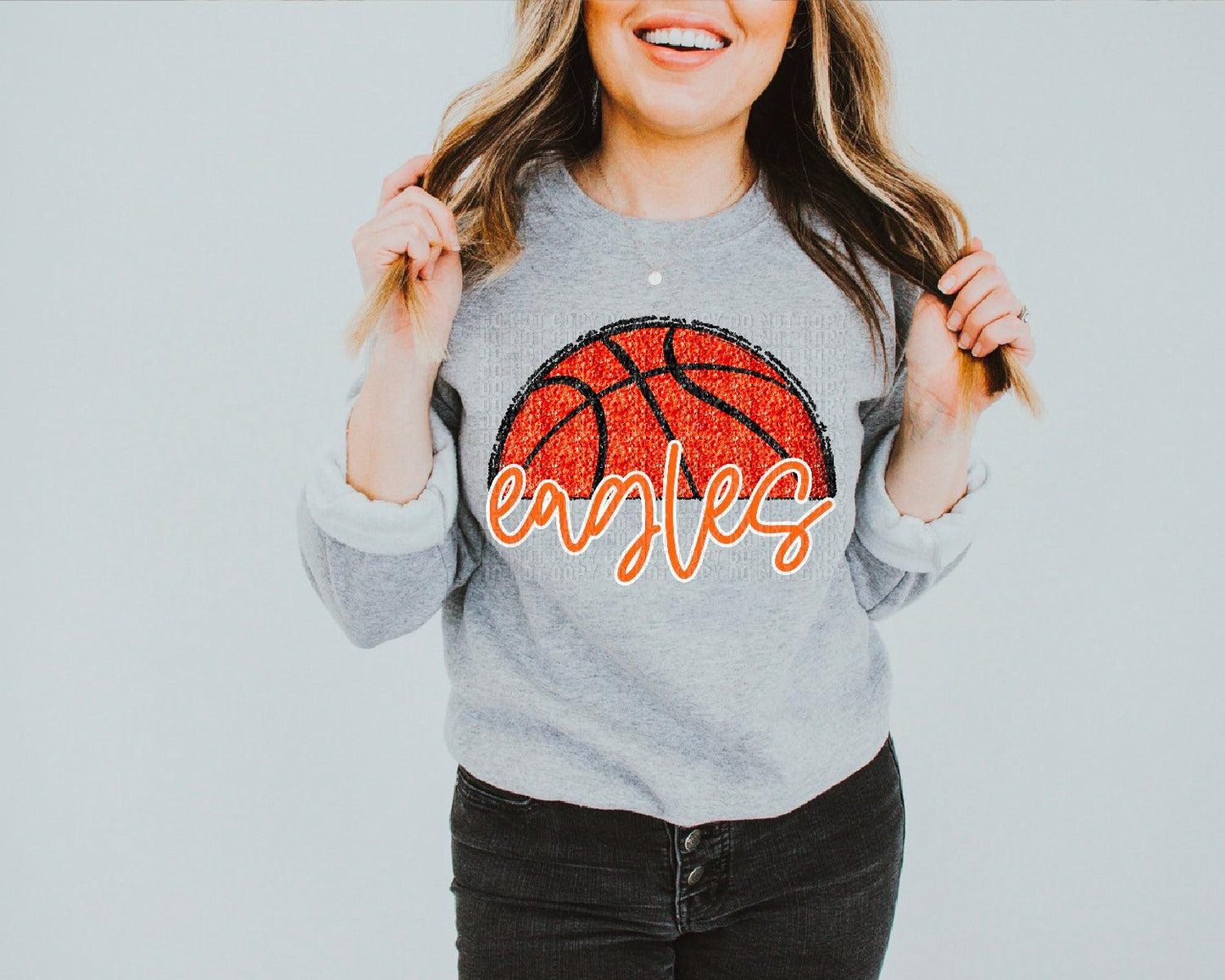 Eagles Half Basketball Orange/White Sequined Faux DTF Transfer