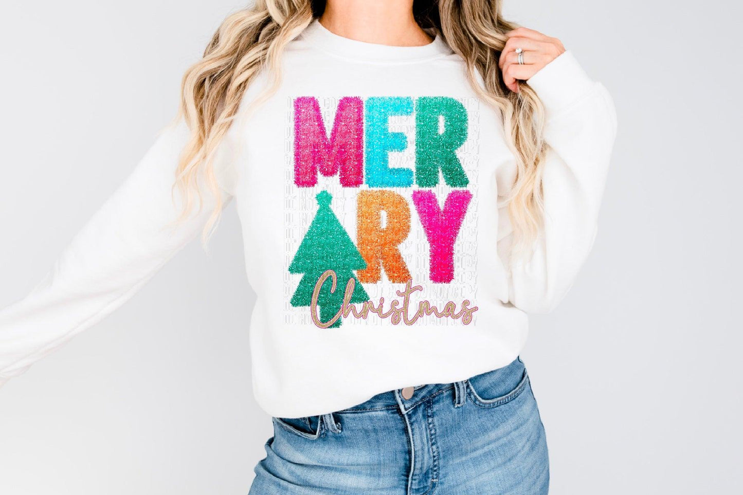 Merry Christmas Tinsel Faux DTF Transfer