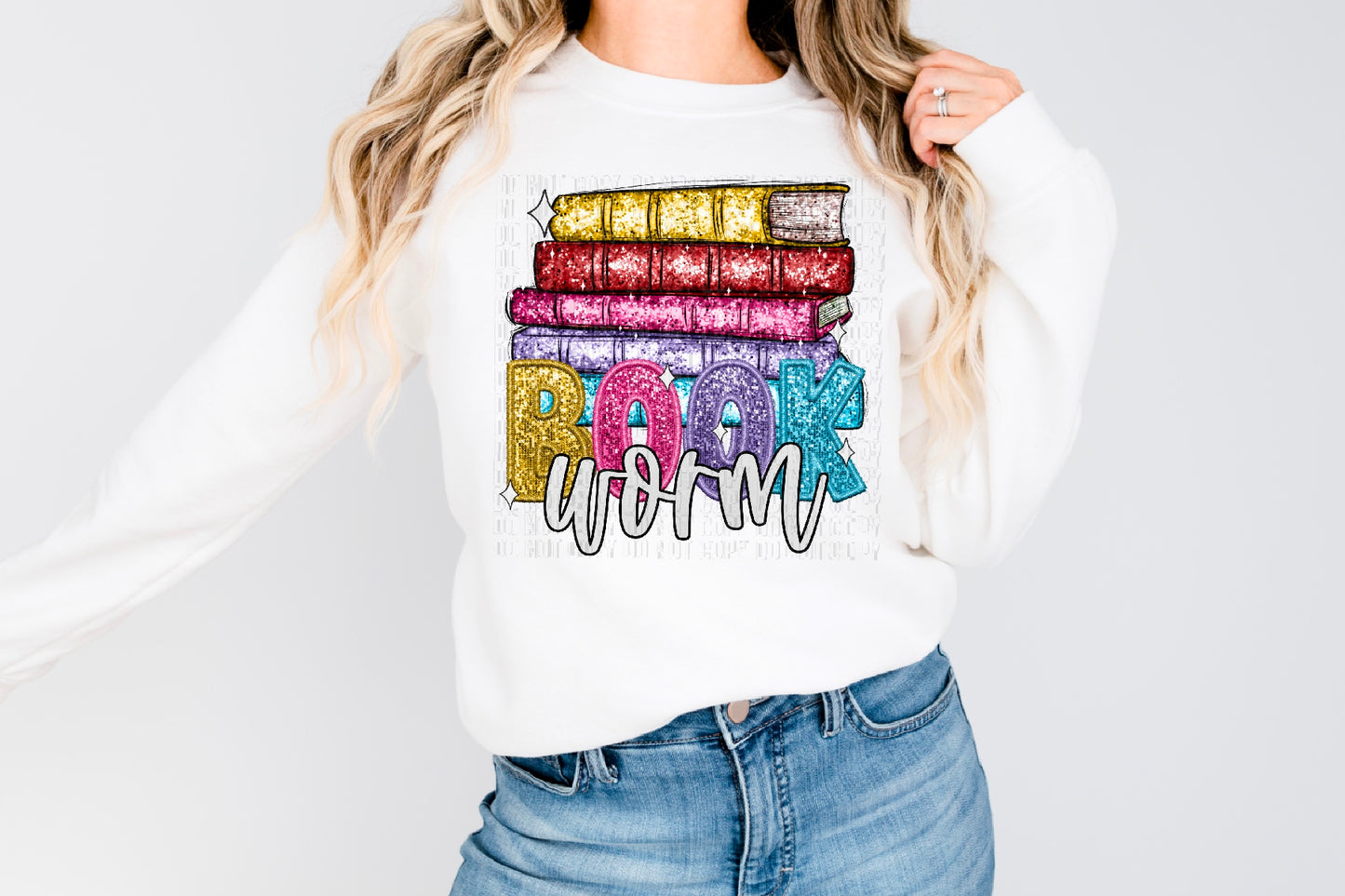 Book Worm Sequined Faux DTF Transfer
