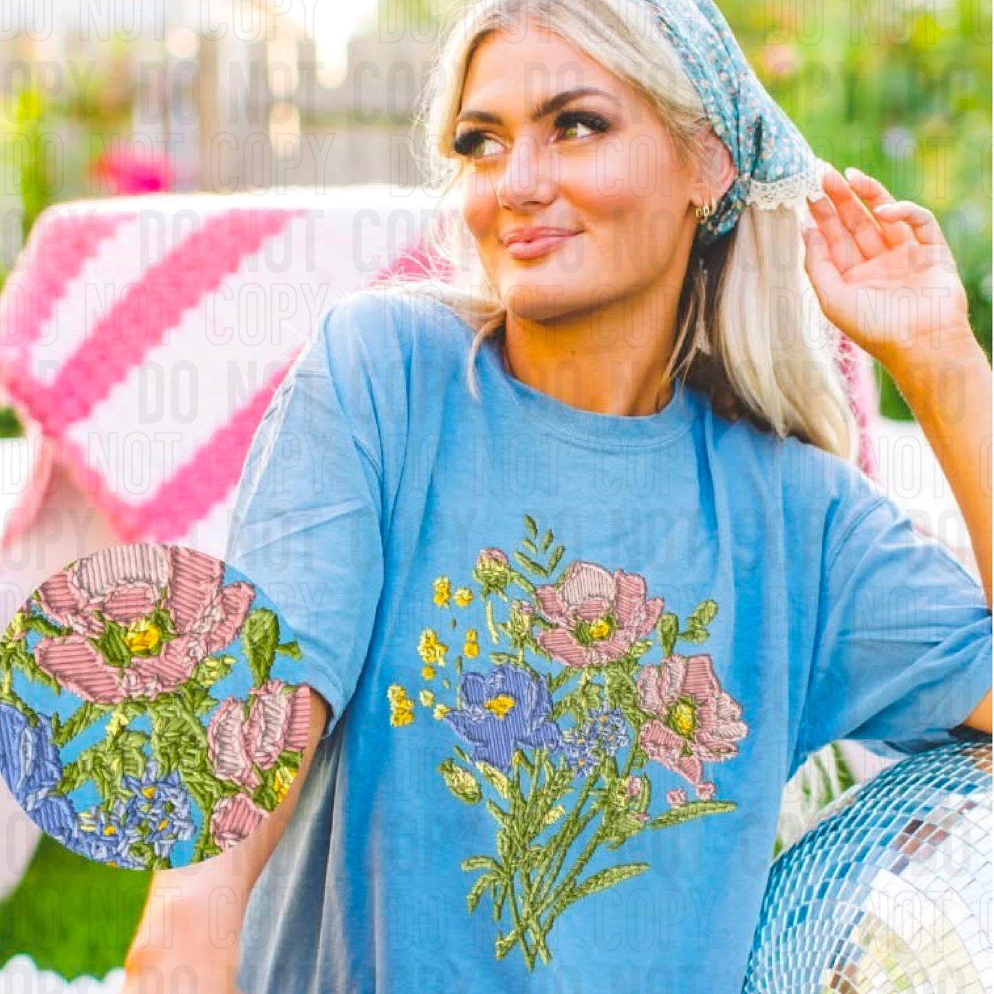Bouquet Flowers Faux Embroidery DTF Transfer