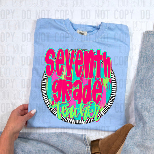 Seventh Grade Teacher Bright Circle Occupation DTF Transfer