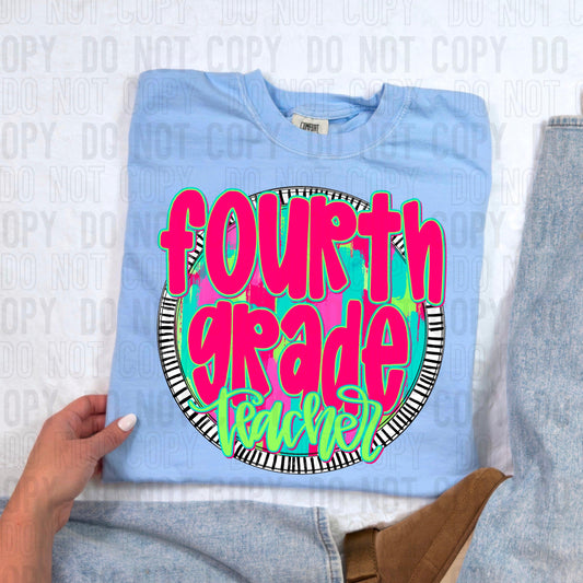 Fourth Grade Teacher Bright Circle Occupation DTF Transfer