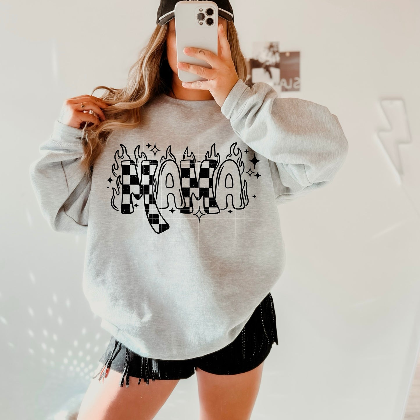 Mama Flames Black Font DTF Transfer