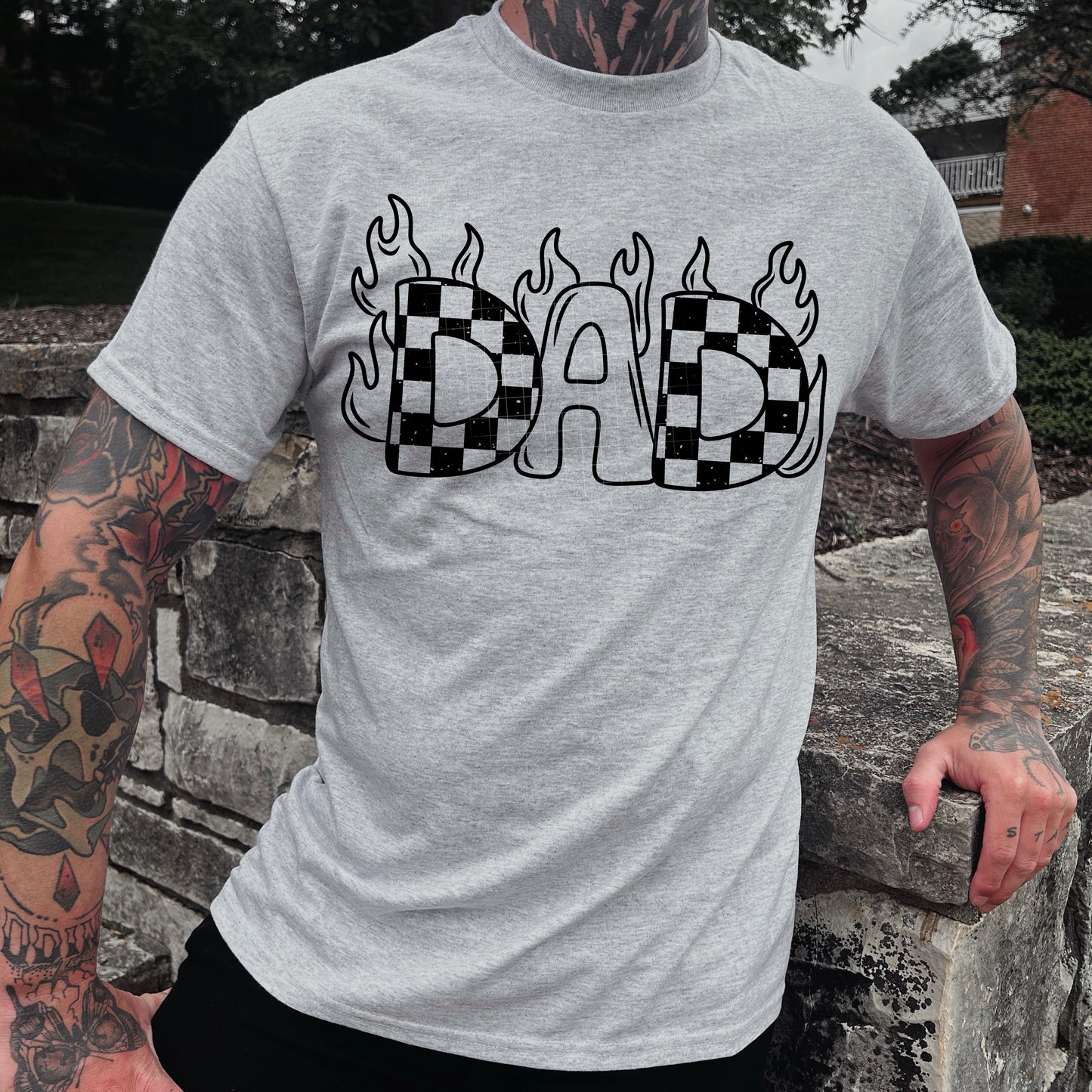 Dad Flames Black Font DTF Transfer