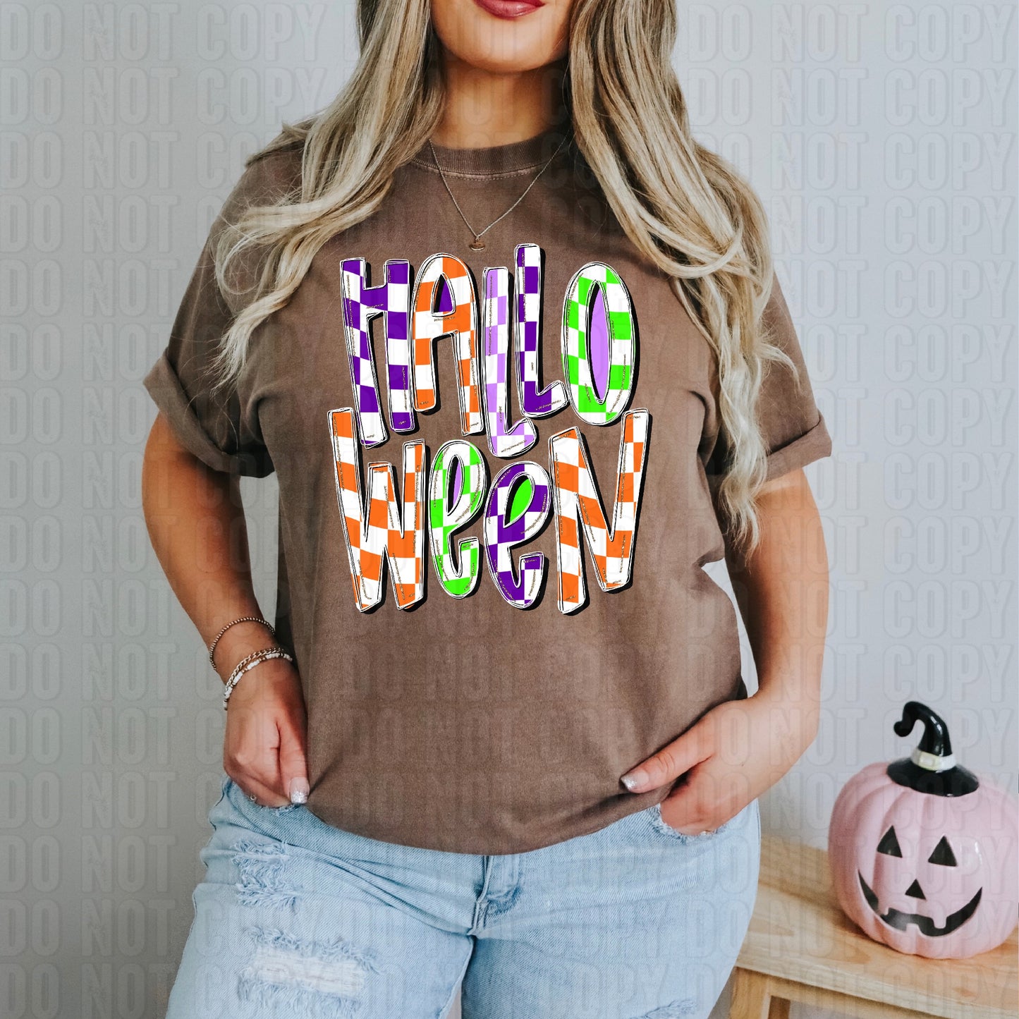 Halloween Neon Checker DTF Transfer