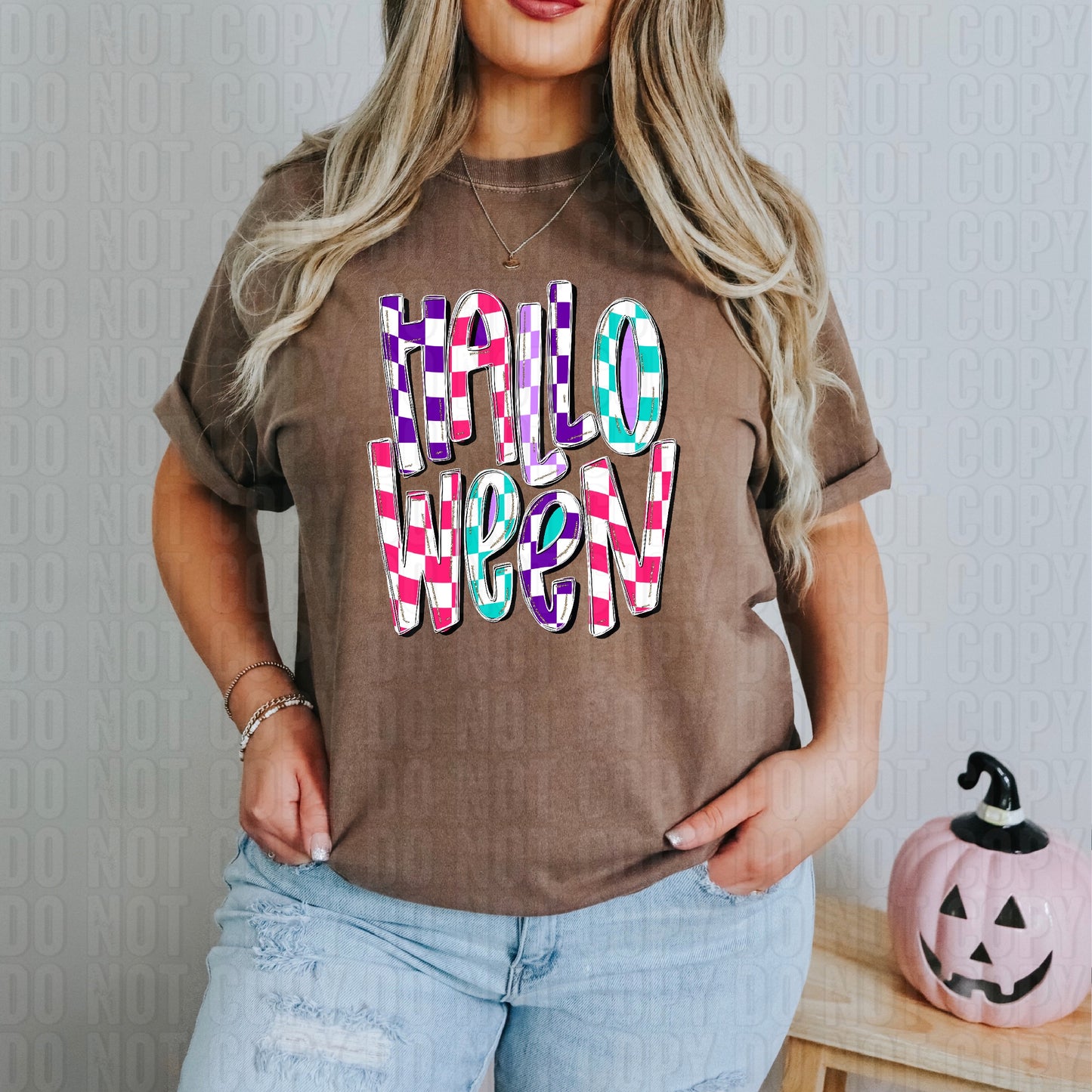 Halloween Pink Checker DTF Transfer