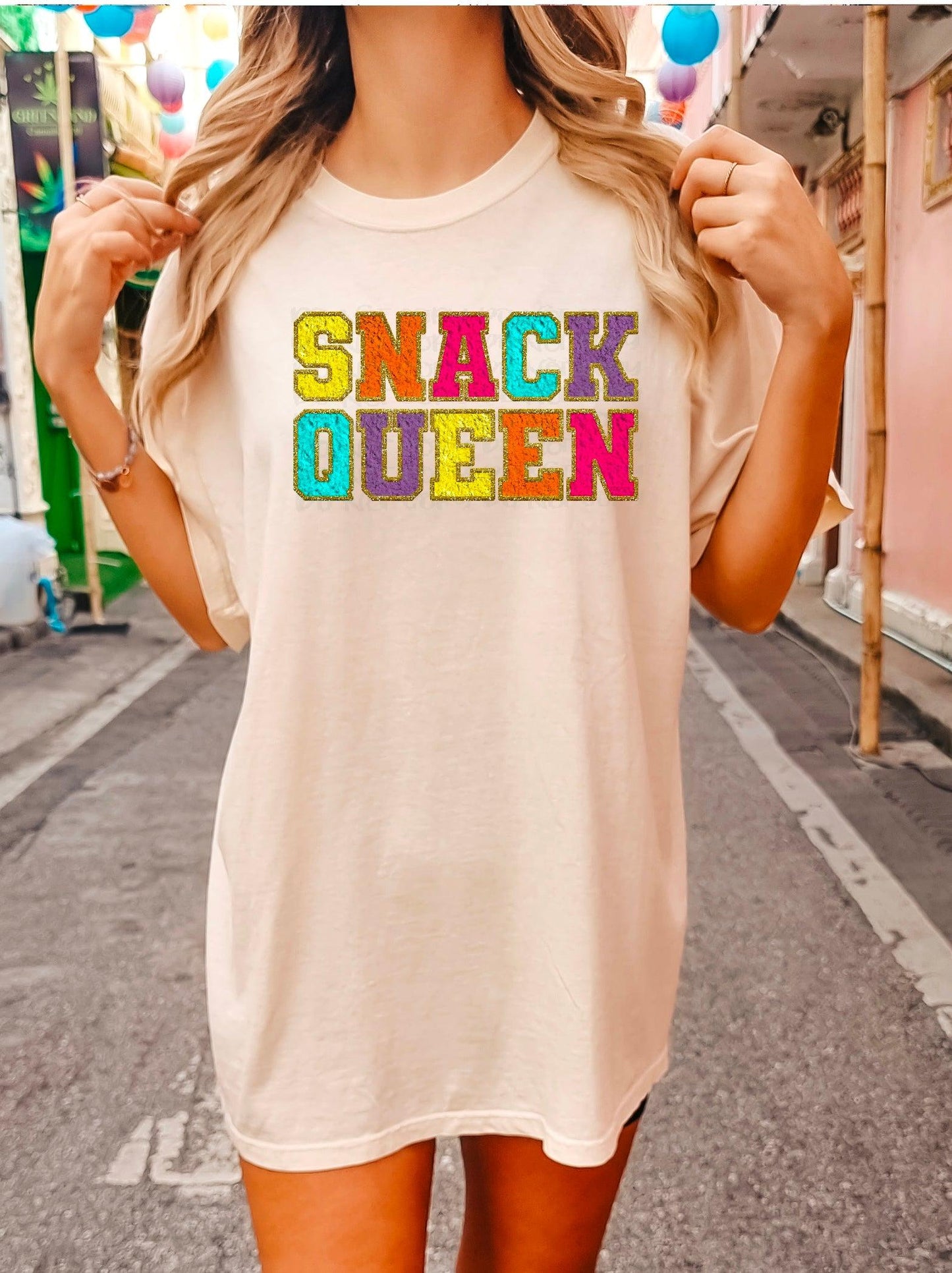 Snack Queen Faux Chenille DTF Transfer