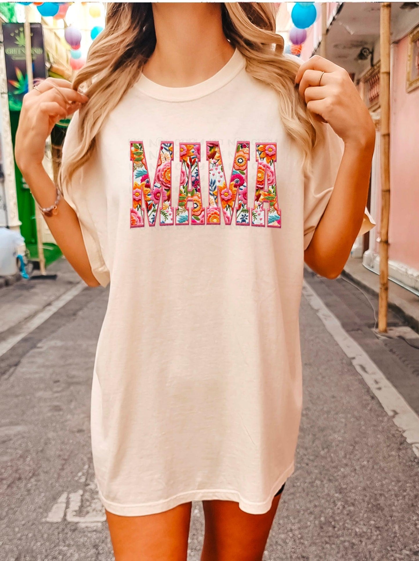 Pink Floral Mama Faux Embroidery DTF Transfer