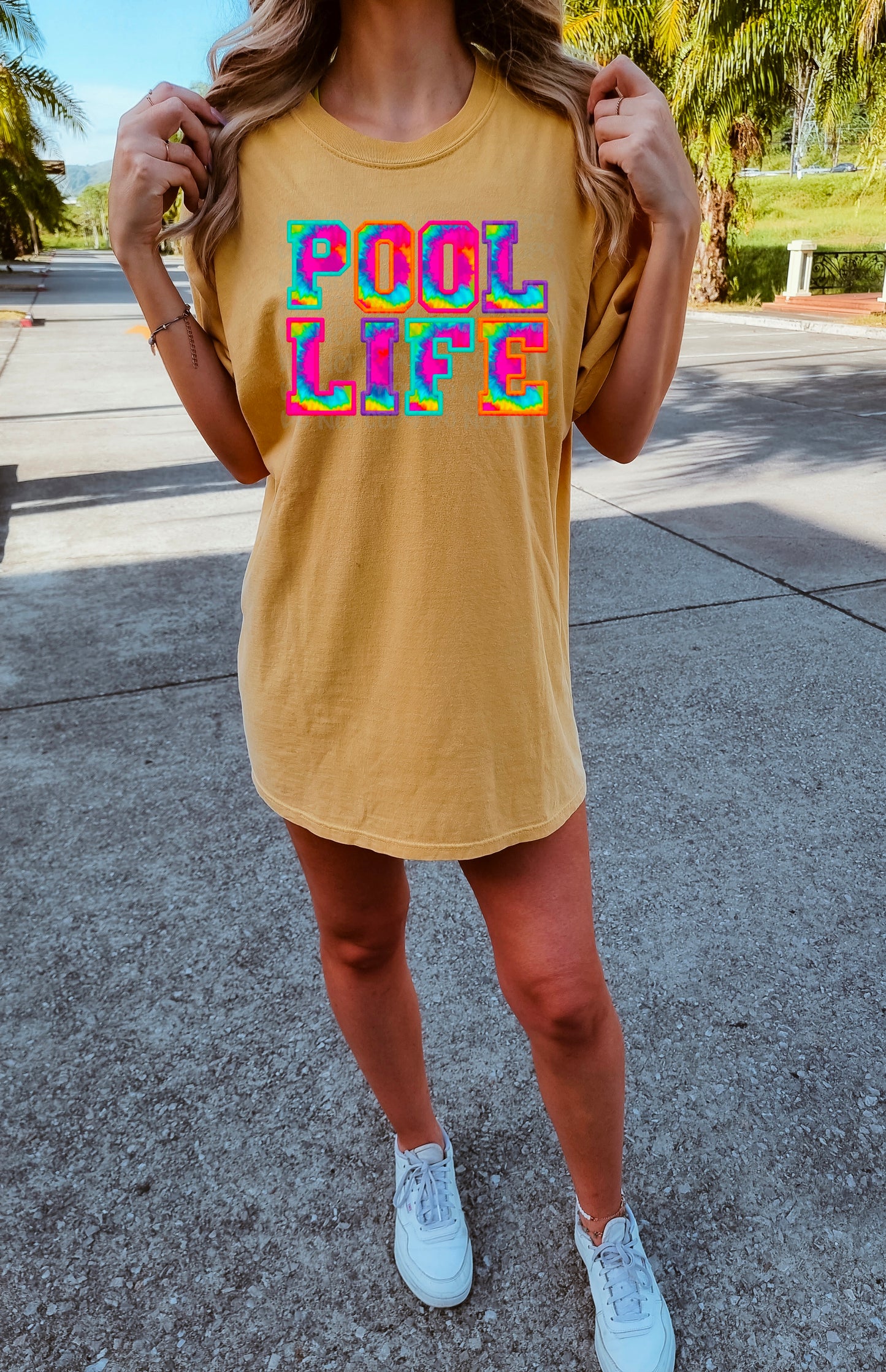 Pool Life Tie Dyed Faux Embroidery DTF Transfer