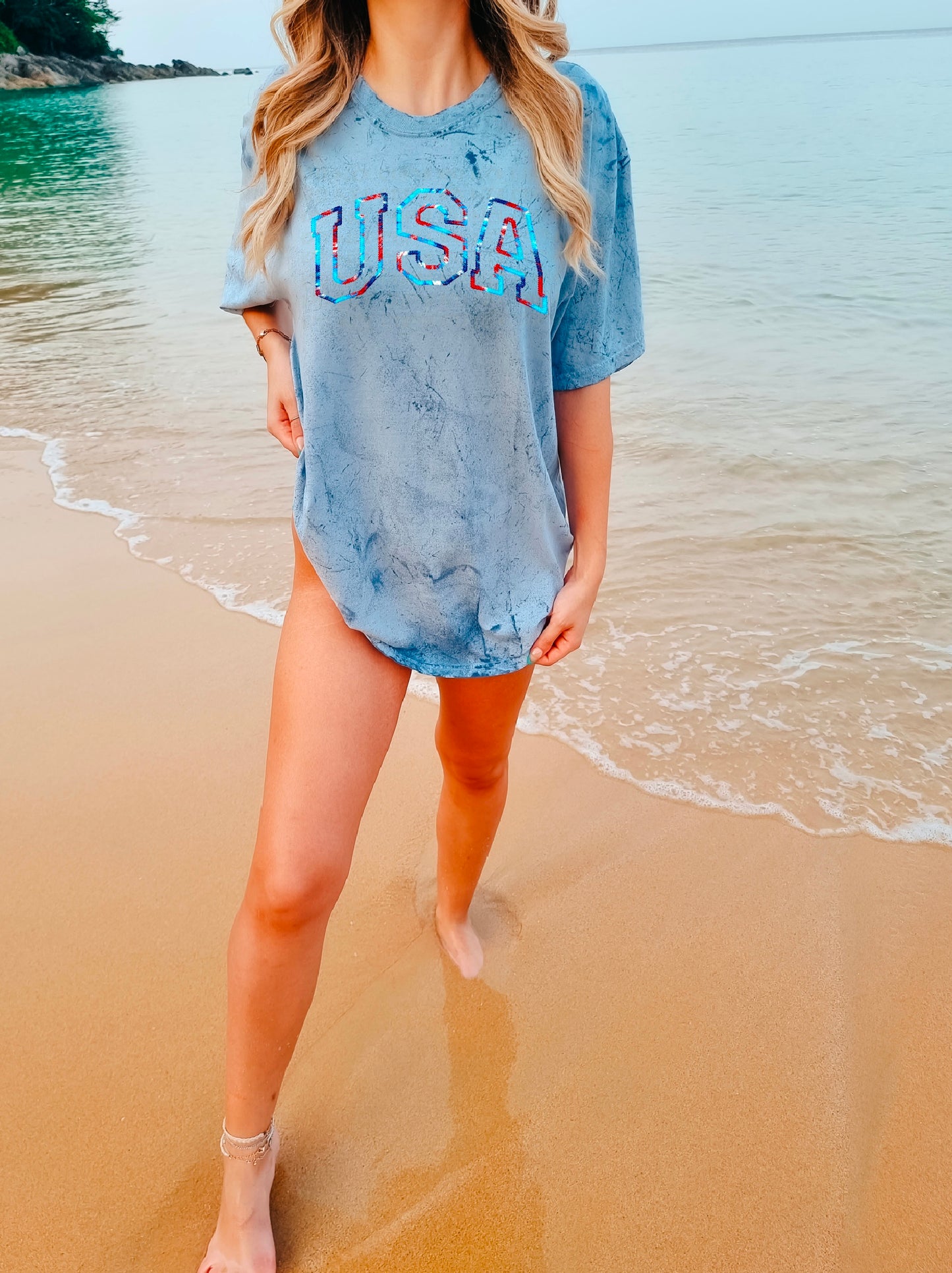 USA Tie Dye Faux Embroidery DTF Transfer