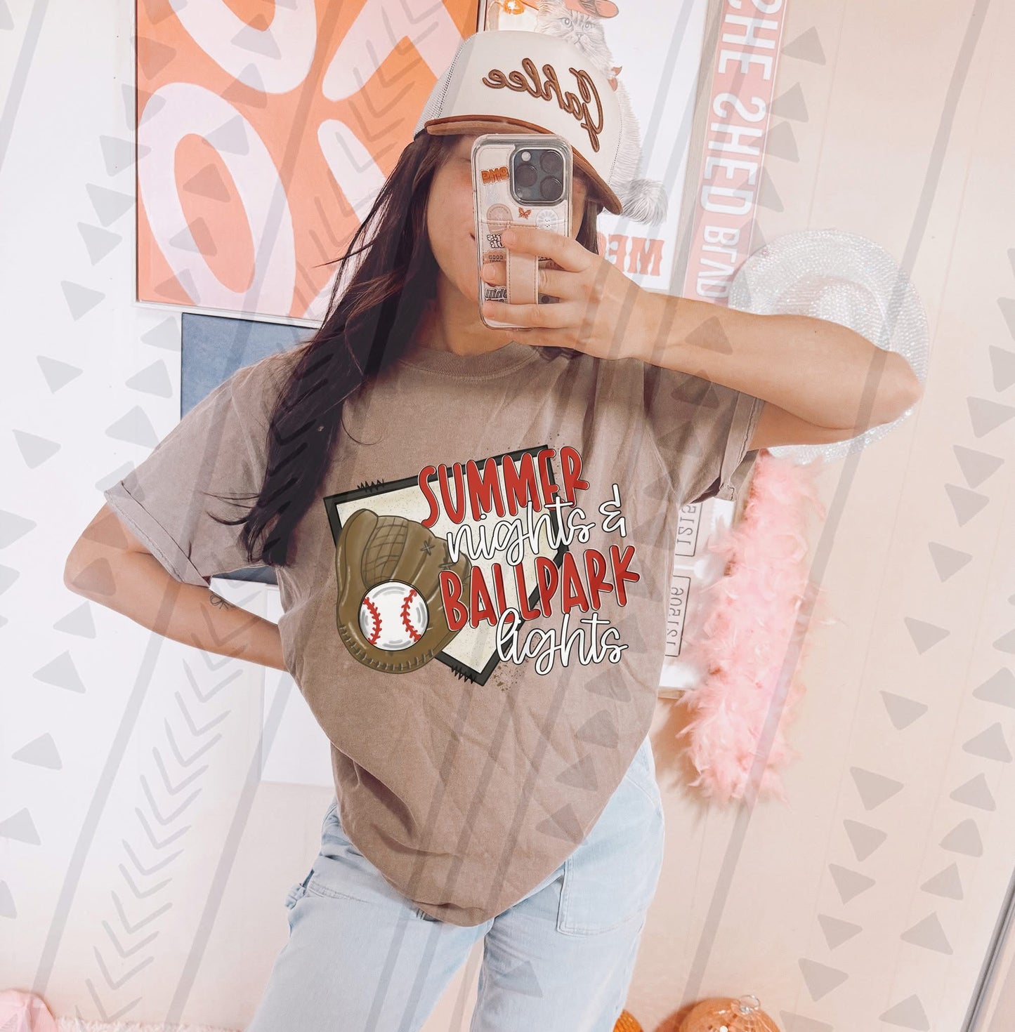 Summer Nights Ballpark Lights Baseball DTF Transfer