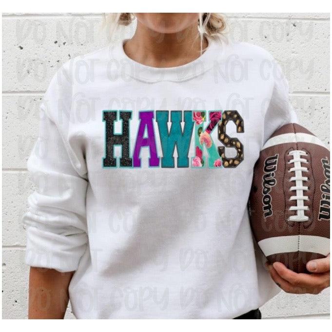 Hawks Faux Appliqué DTF Transfer