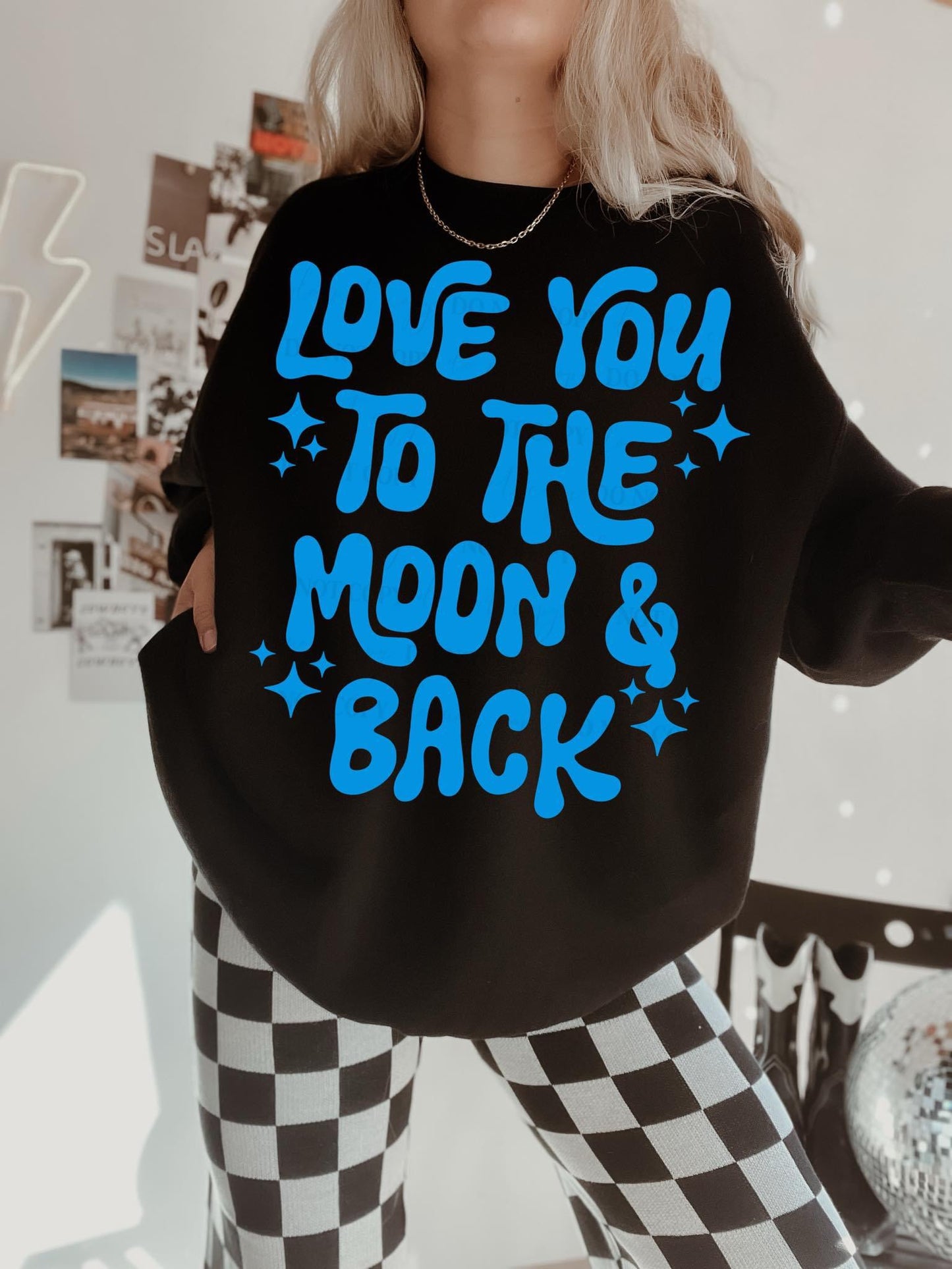 Love You To The Moon And Back Blue Font DTF Transfer