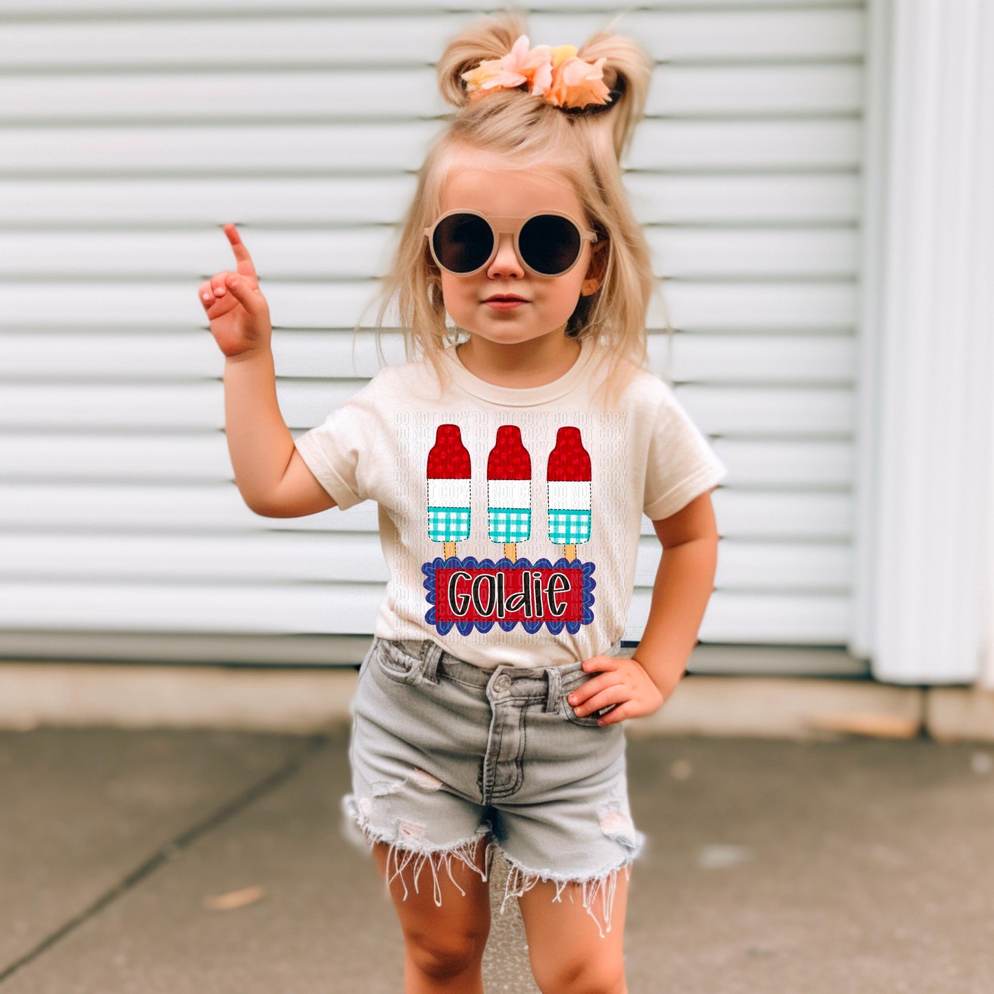 4th Of July Popsicles Girl With Name Plate Personalized DTF Transfer