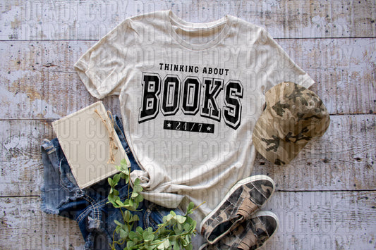 Thinking About Books 24/7 Black Font DTF Transfer