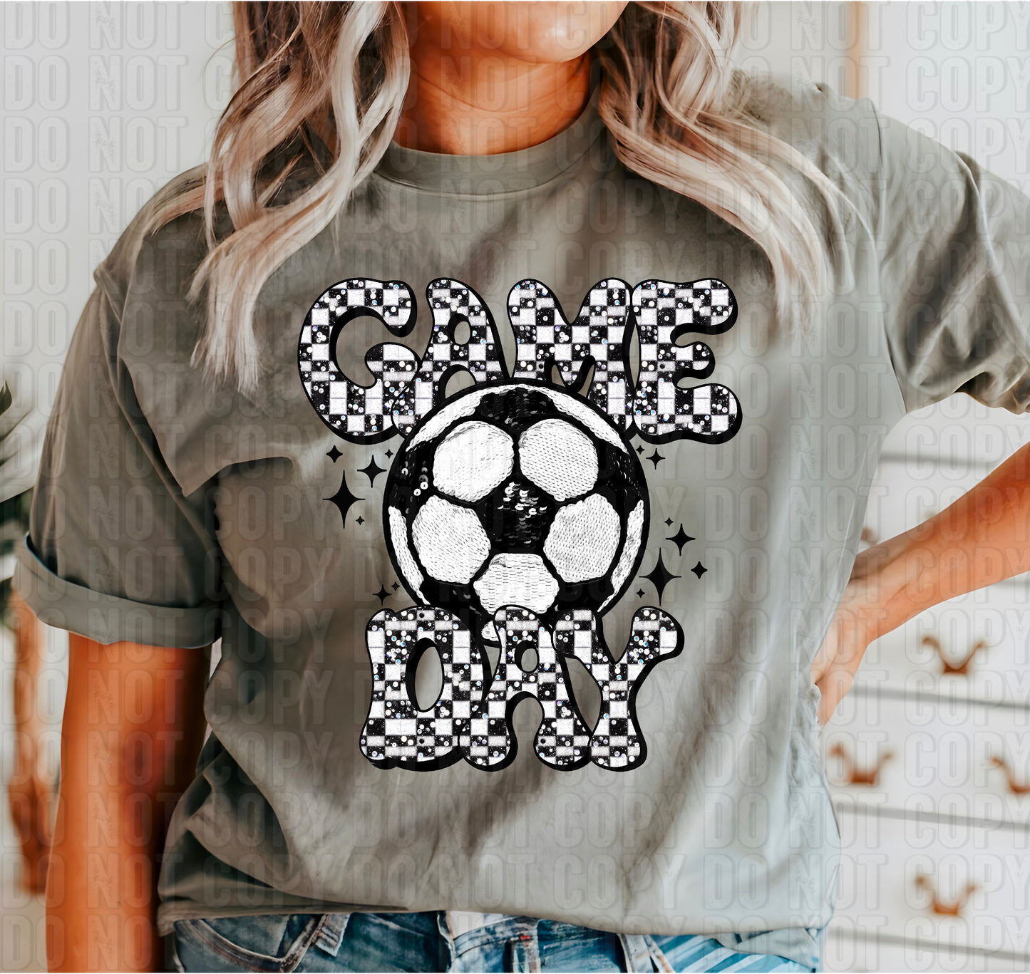 Game Day Soccer Sequined Checkers DTF Transfer
