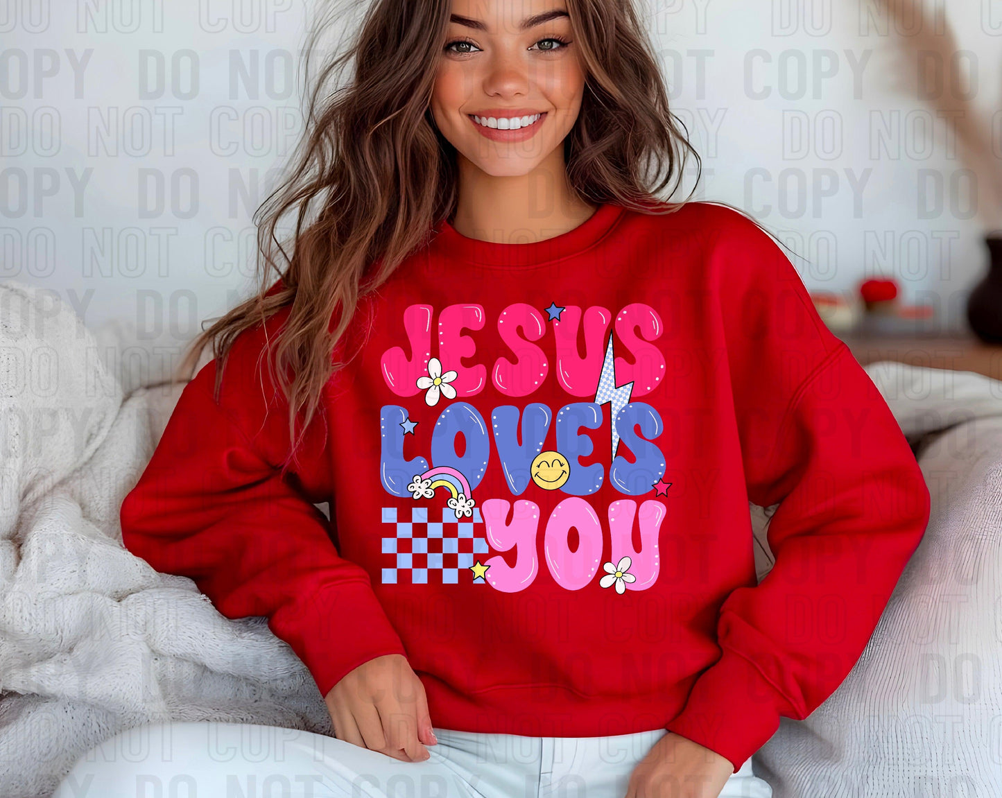 Jesus Loves You Bright Retro DTF Transfer