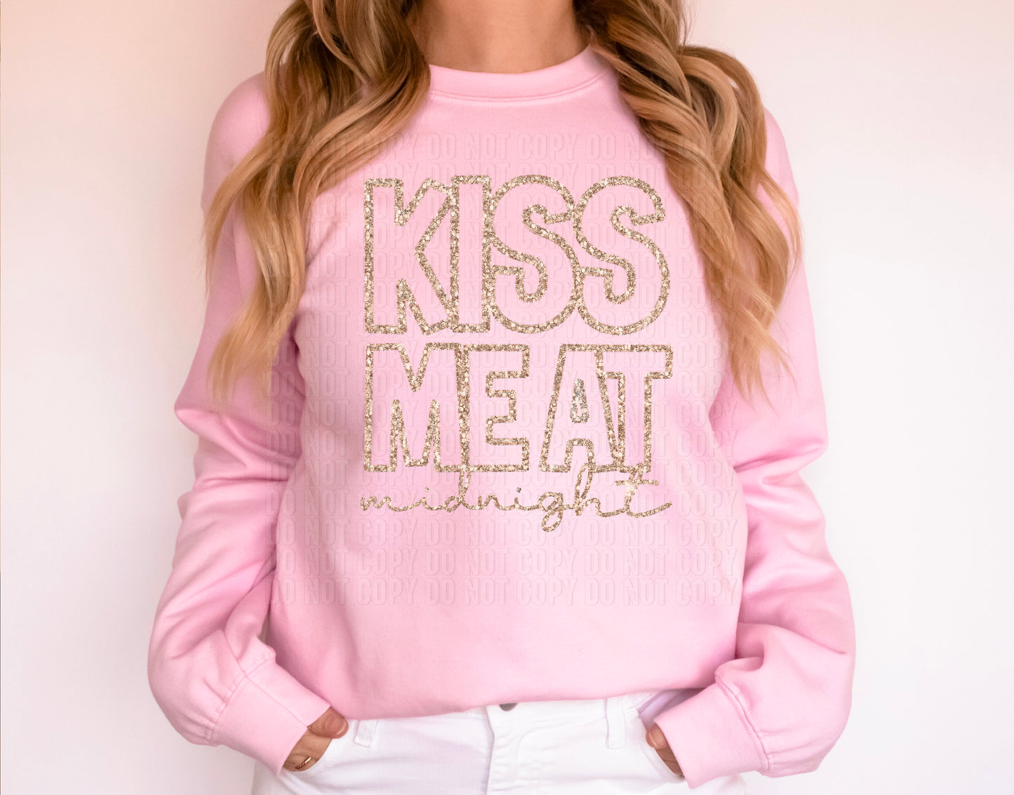 Kiss Me At Midnight Tinsel Outline Faux DTF Transfer