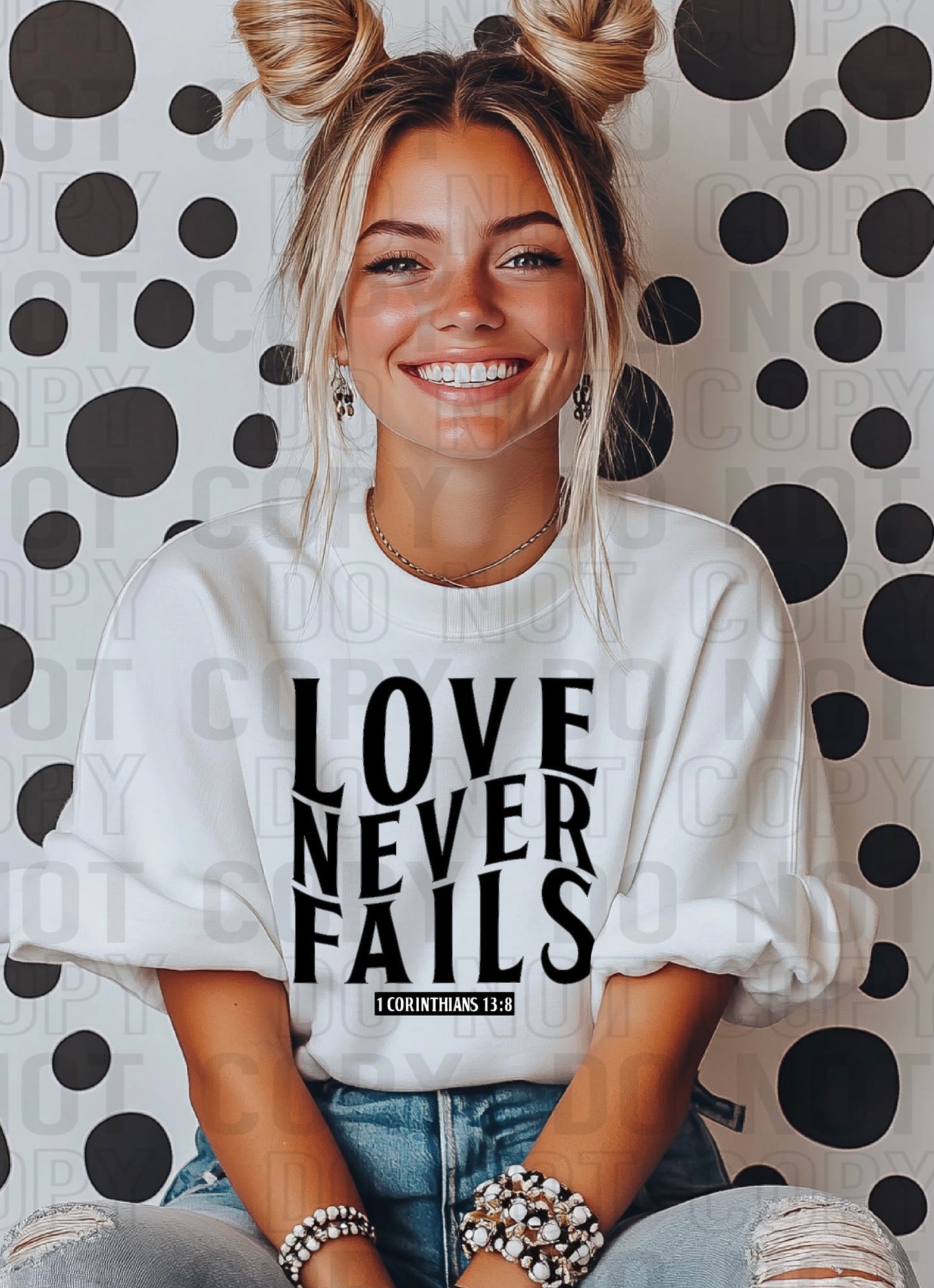 Love Never Fails Black Font DTF Transfer