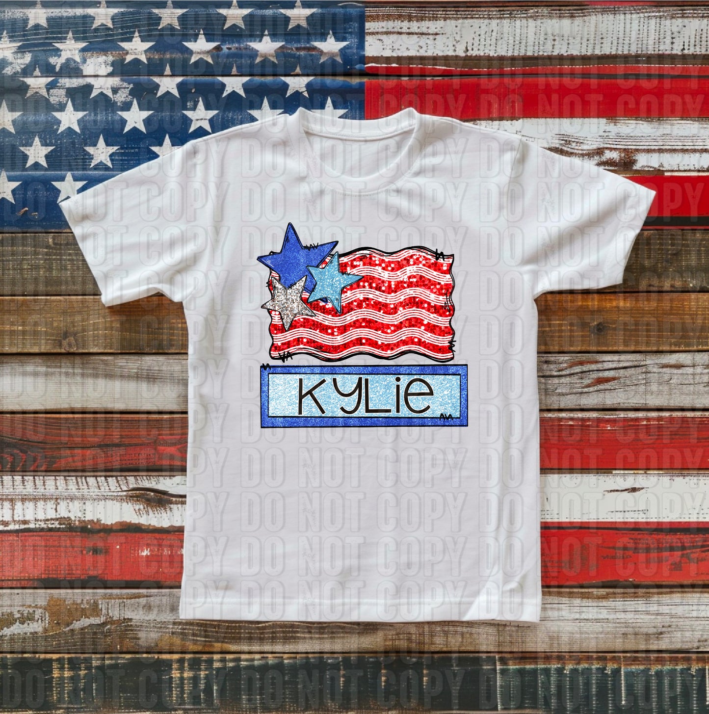 American Flag Girl With Name Plate Personalized DTF Transfer