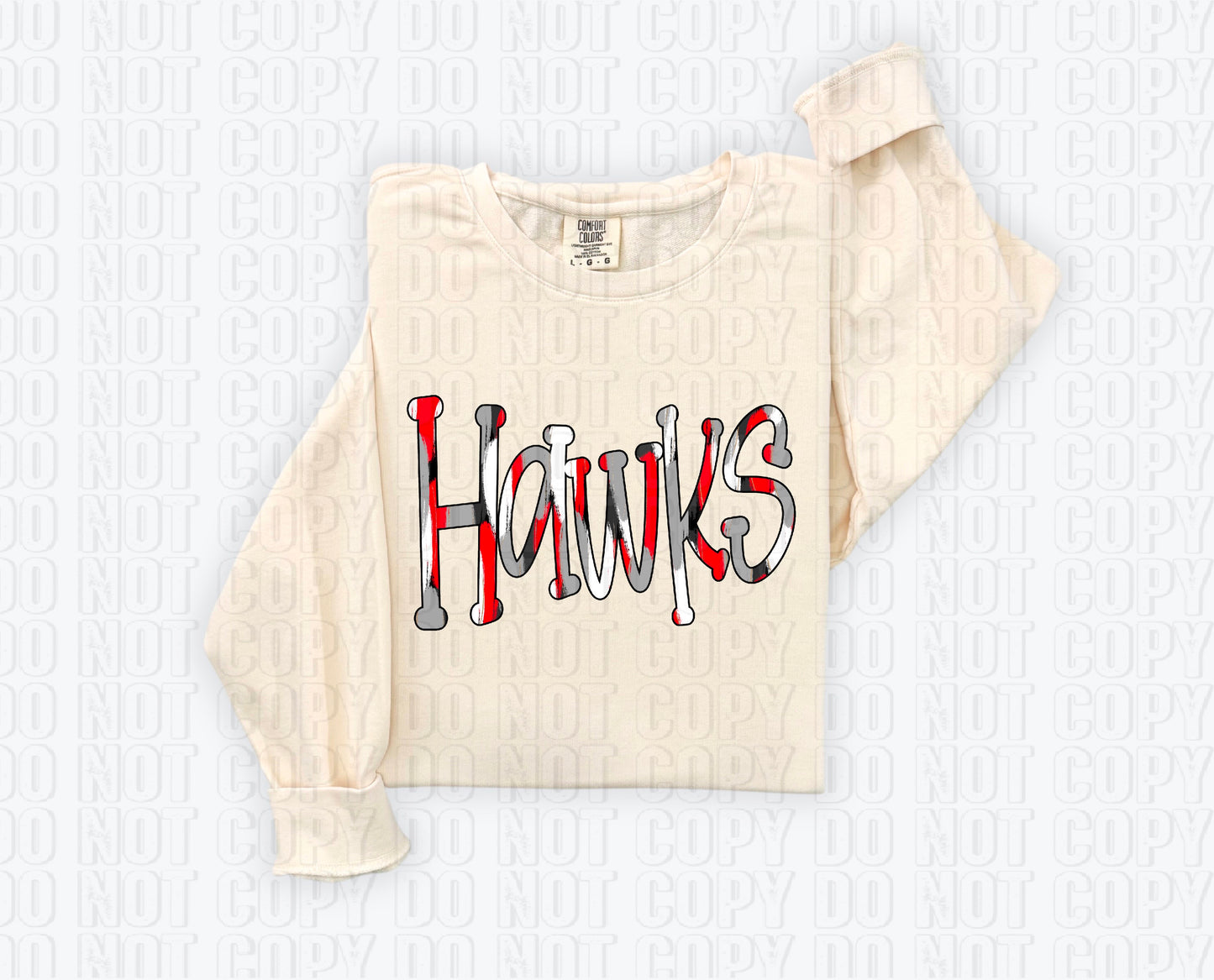 Hawks Funky Spotted Serif Mascot Red DTF Transfer