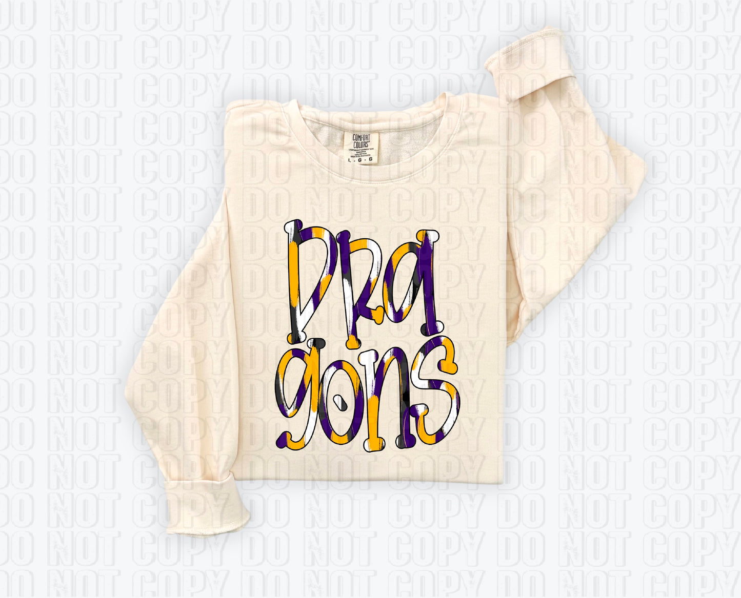 Dragons Funky Spotted Serif Mascot Purple/Gold DTF Transfer