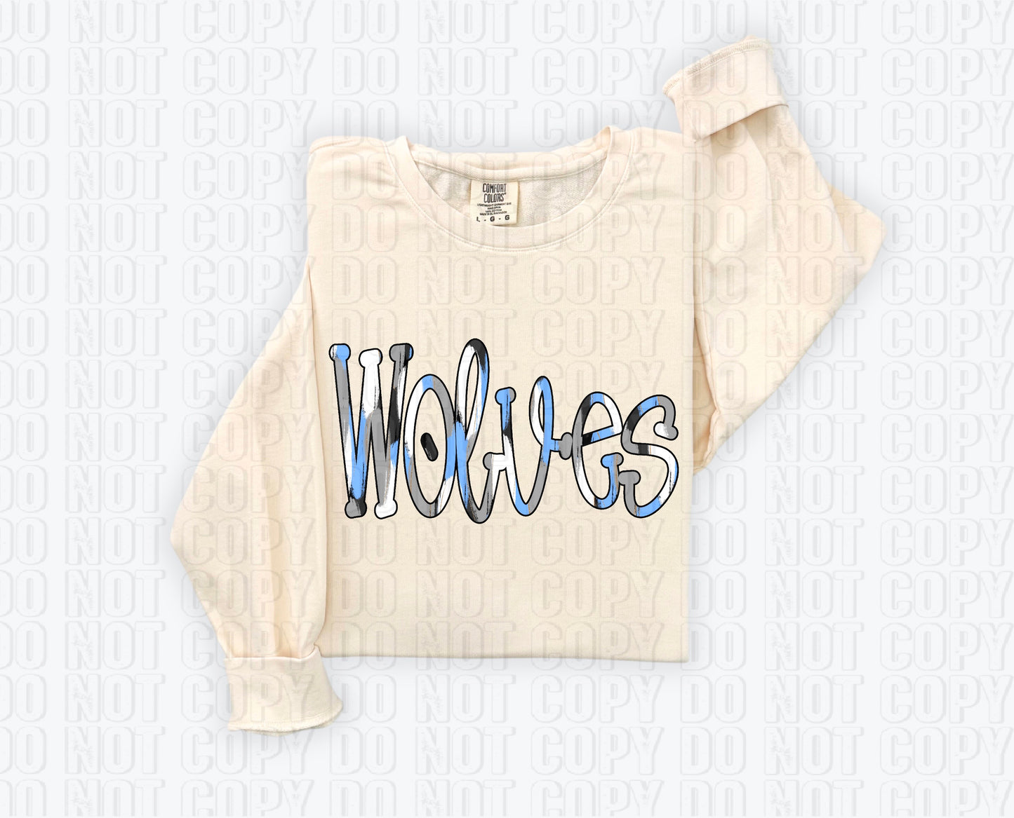 Wolves Funky Spotted Serif Mascot Columbia Blue DTF Transfer